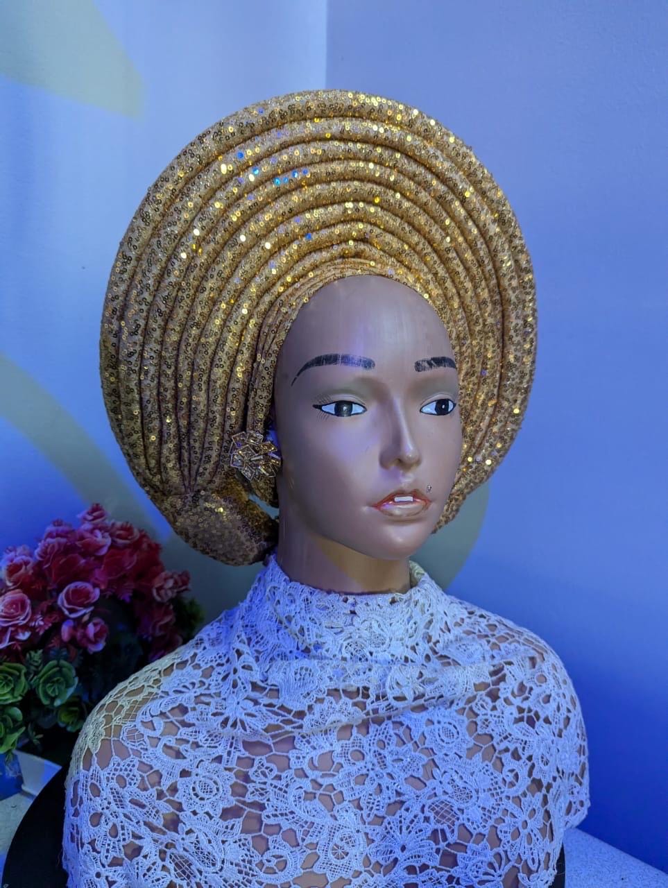 Luxury Sequined African Auto Gele | Pre-tied Turban Hat