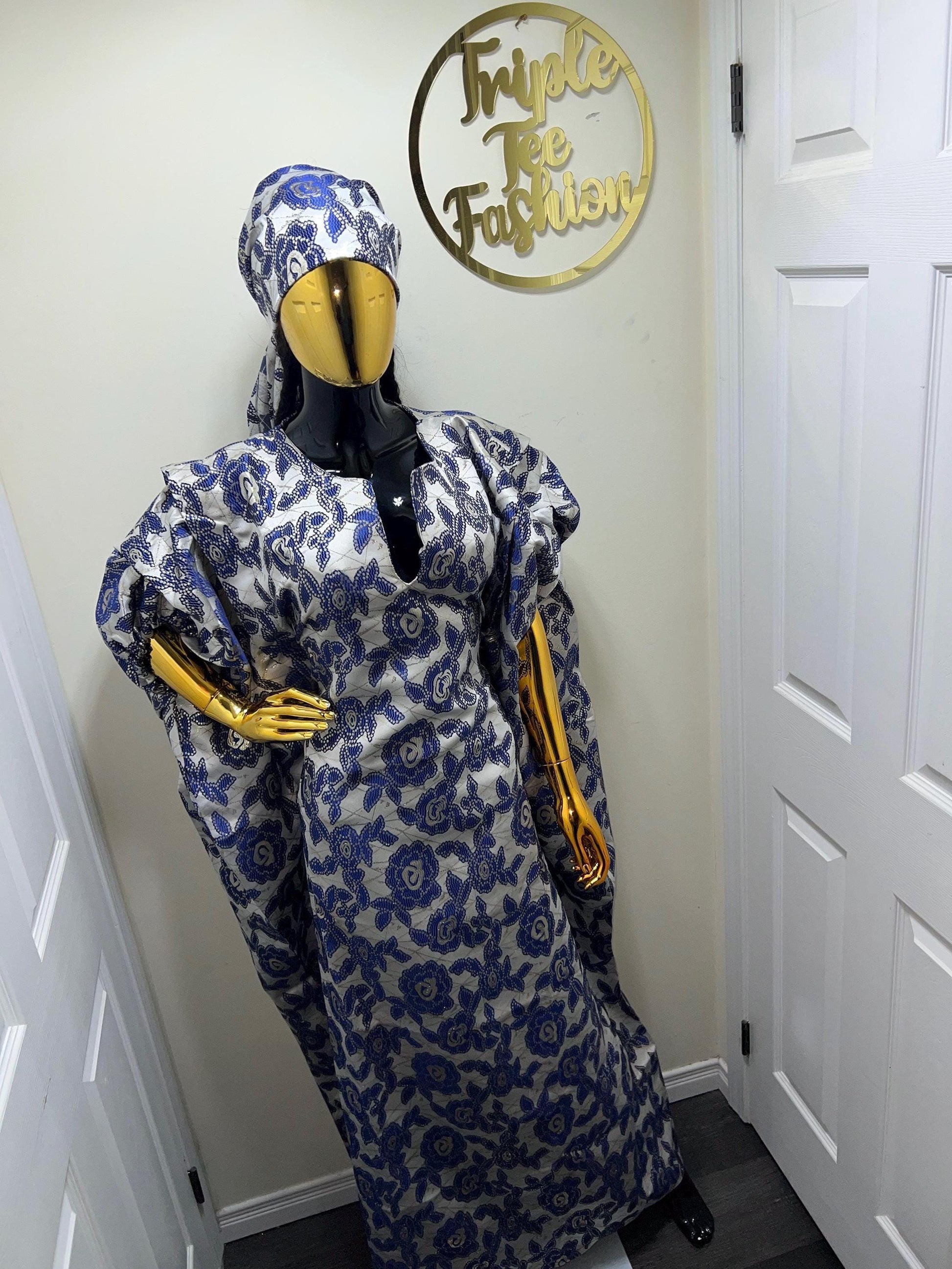 Brocade Boubou Kaftan with Matching Scarf | African Party Dress
