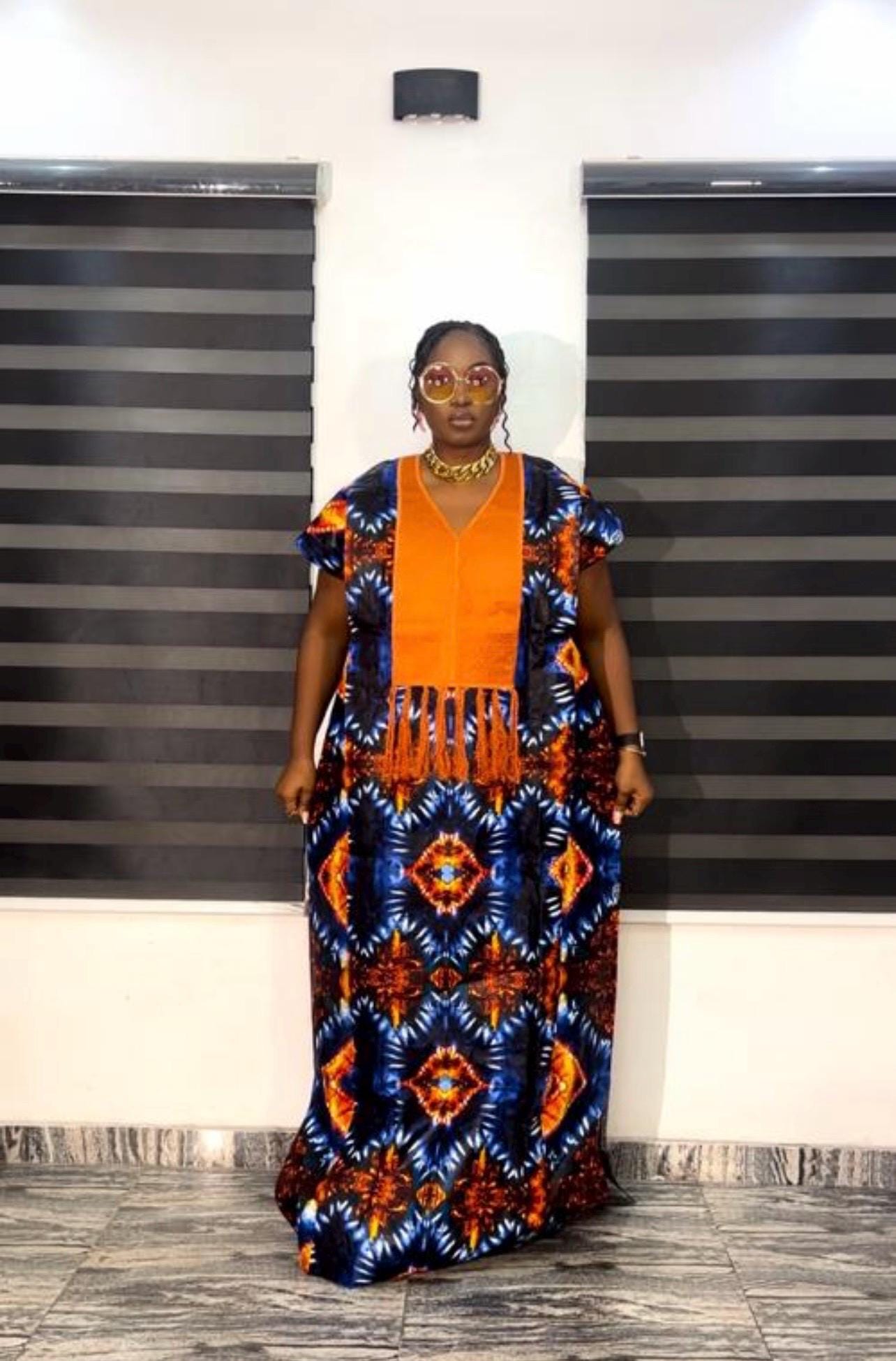 African Ankara Maxi Dress | Phoenix Embroidery Boubou Kaftan