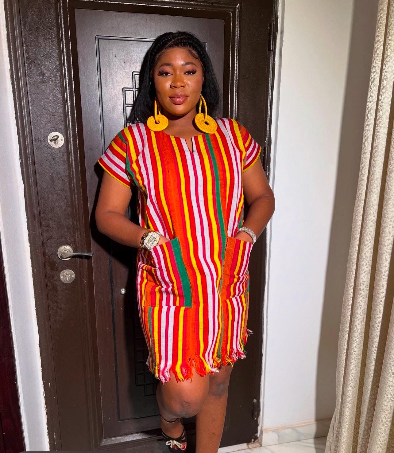 African Aso oke dress| Short danshiki | Kaftan| African wear | Nigerian made | Party dress