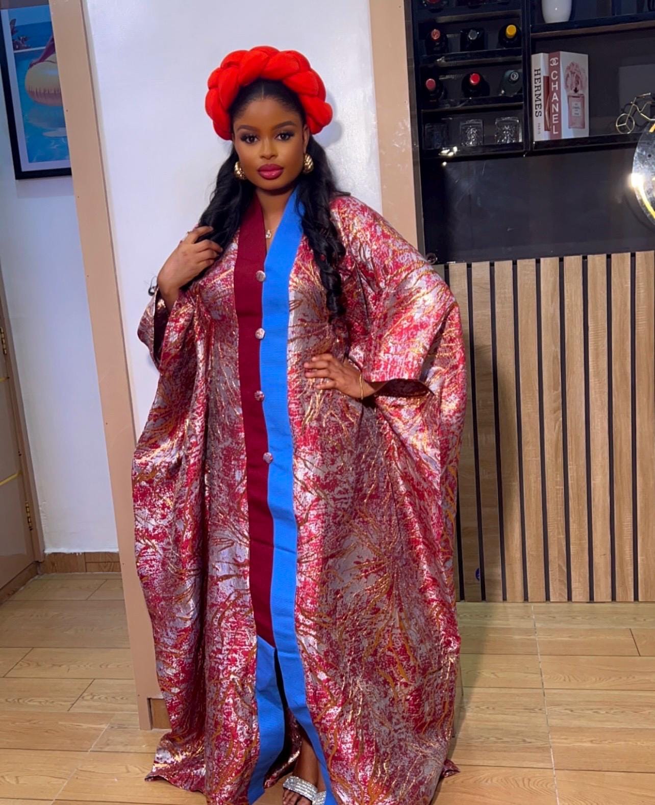 European Brocade Kaftan Dress with Headband | One Size Fits All