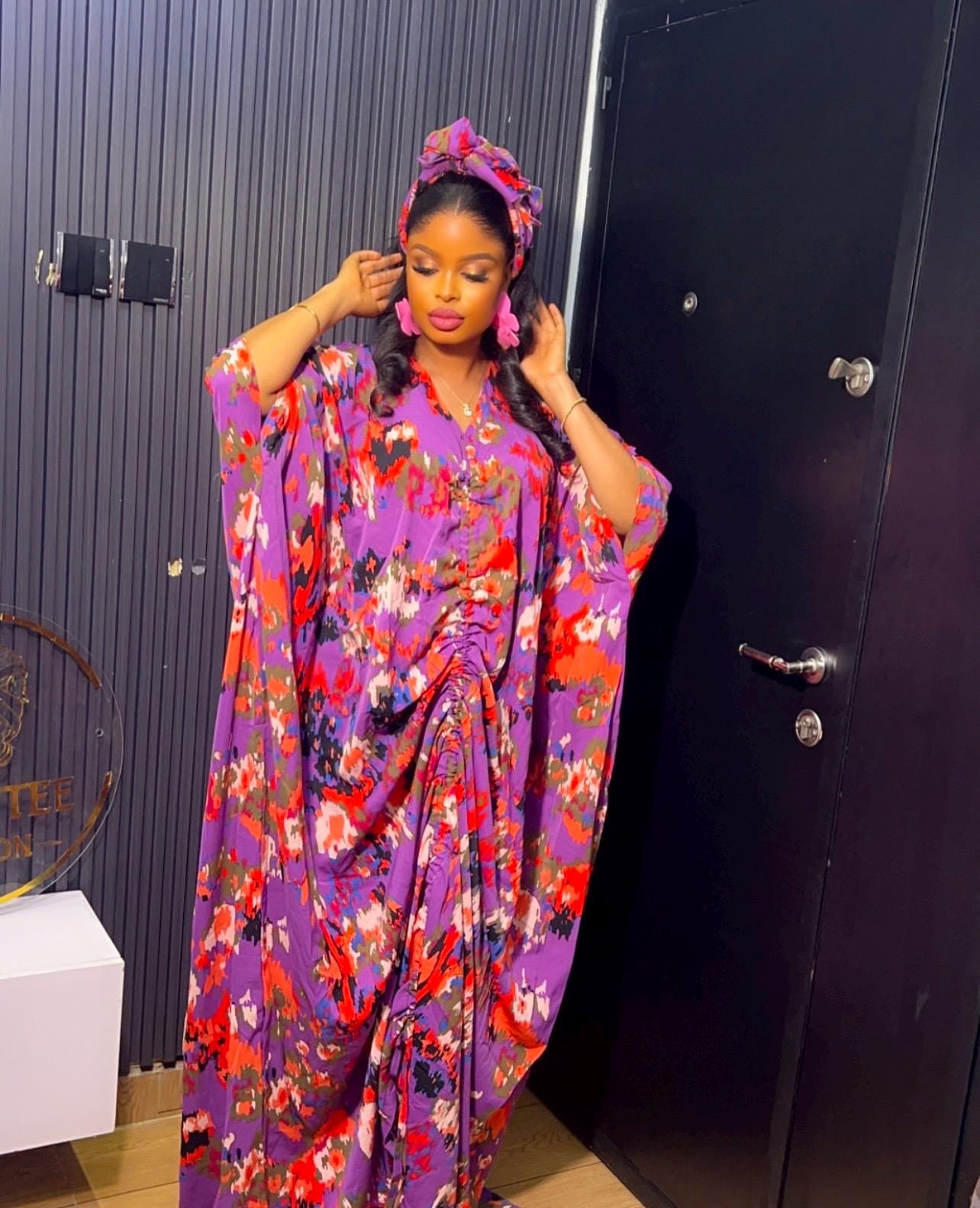 African Print Crepe Kaftan Dress | Nigerian Boubou, One Size