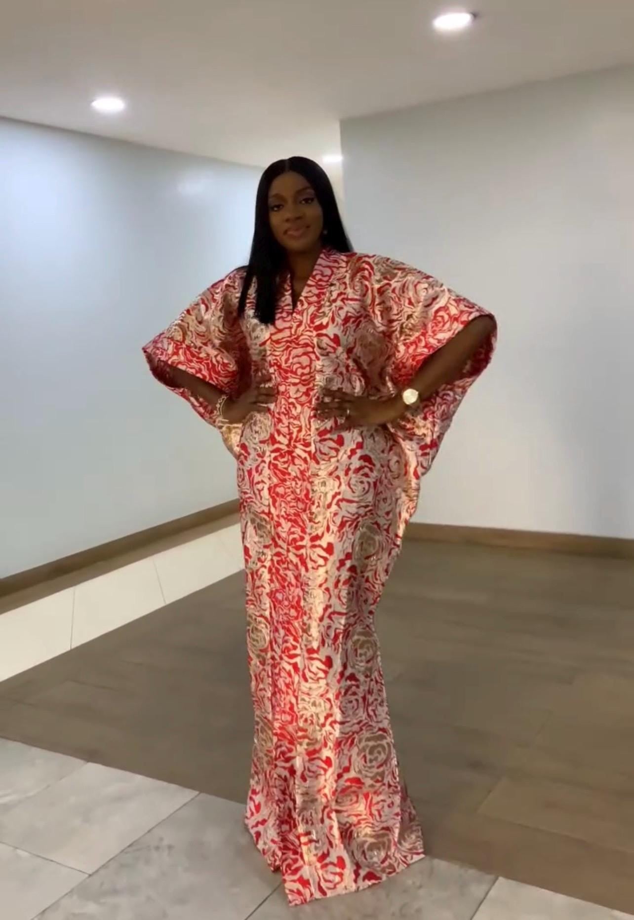European Brocade Boubou Dress with Matching Scarf | Nigerian Kaftan
