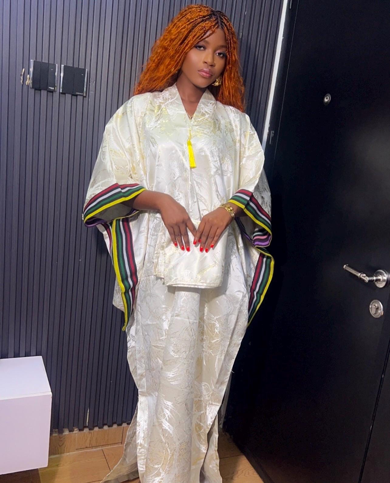 African Brocade Kaftan Dress | Boubou Style, Headband Included