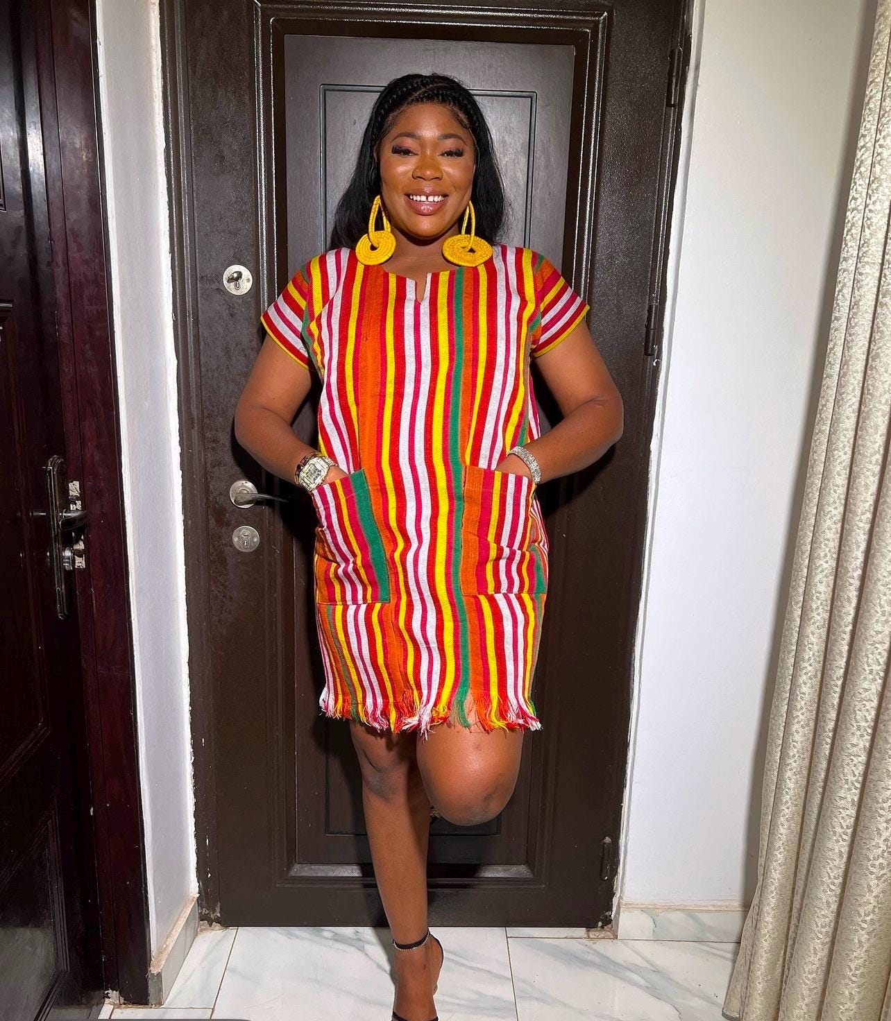 African Aso oke dress| Short danshiki | Kaftan| African wear | Nigerian made | Party dress