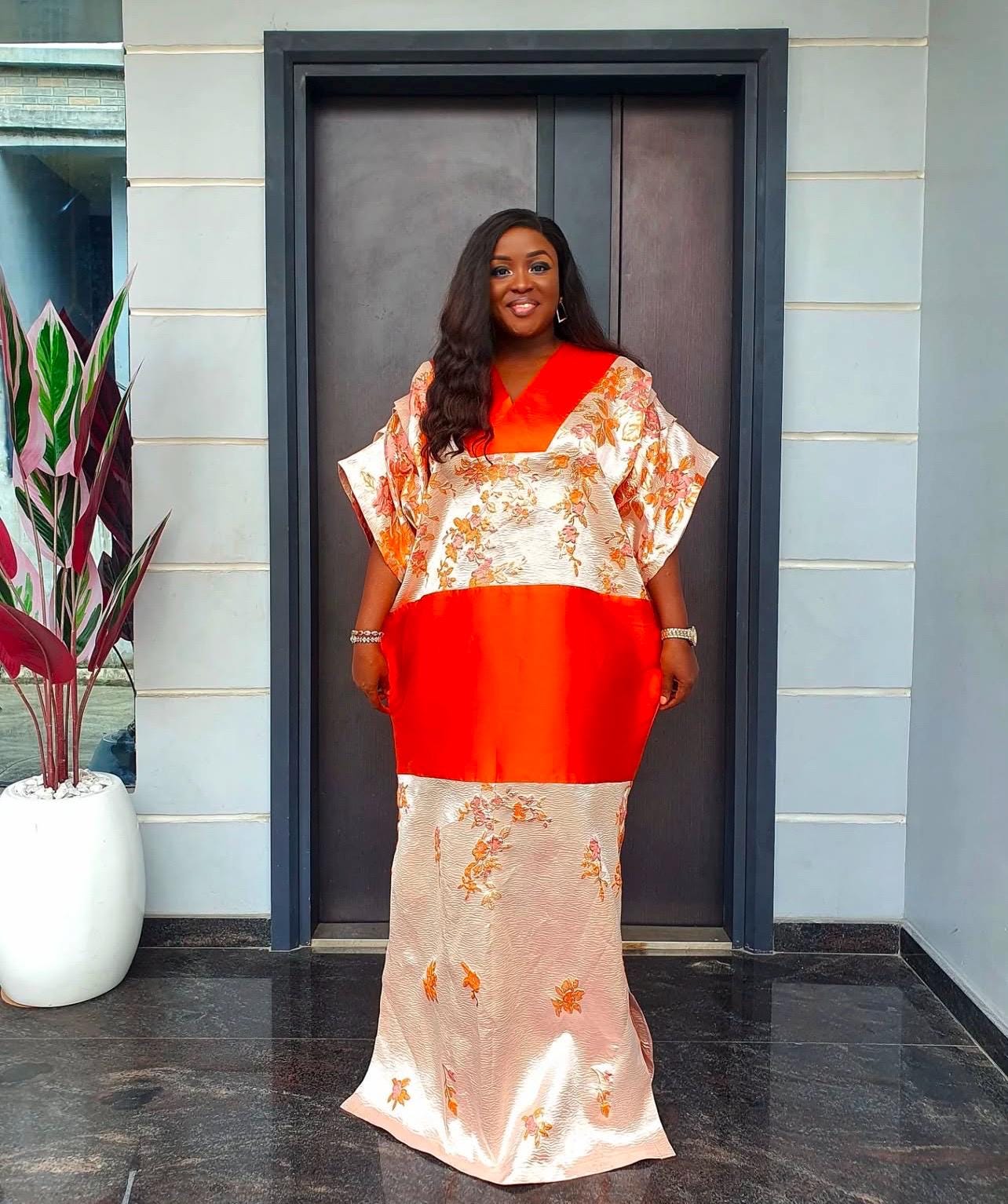 African Mikado Brocade Boubou | Kaftan Dress with Scarf