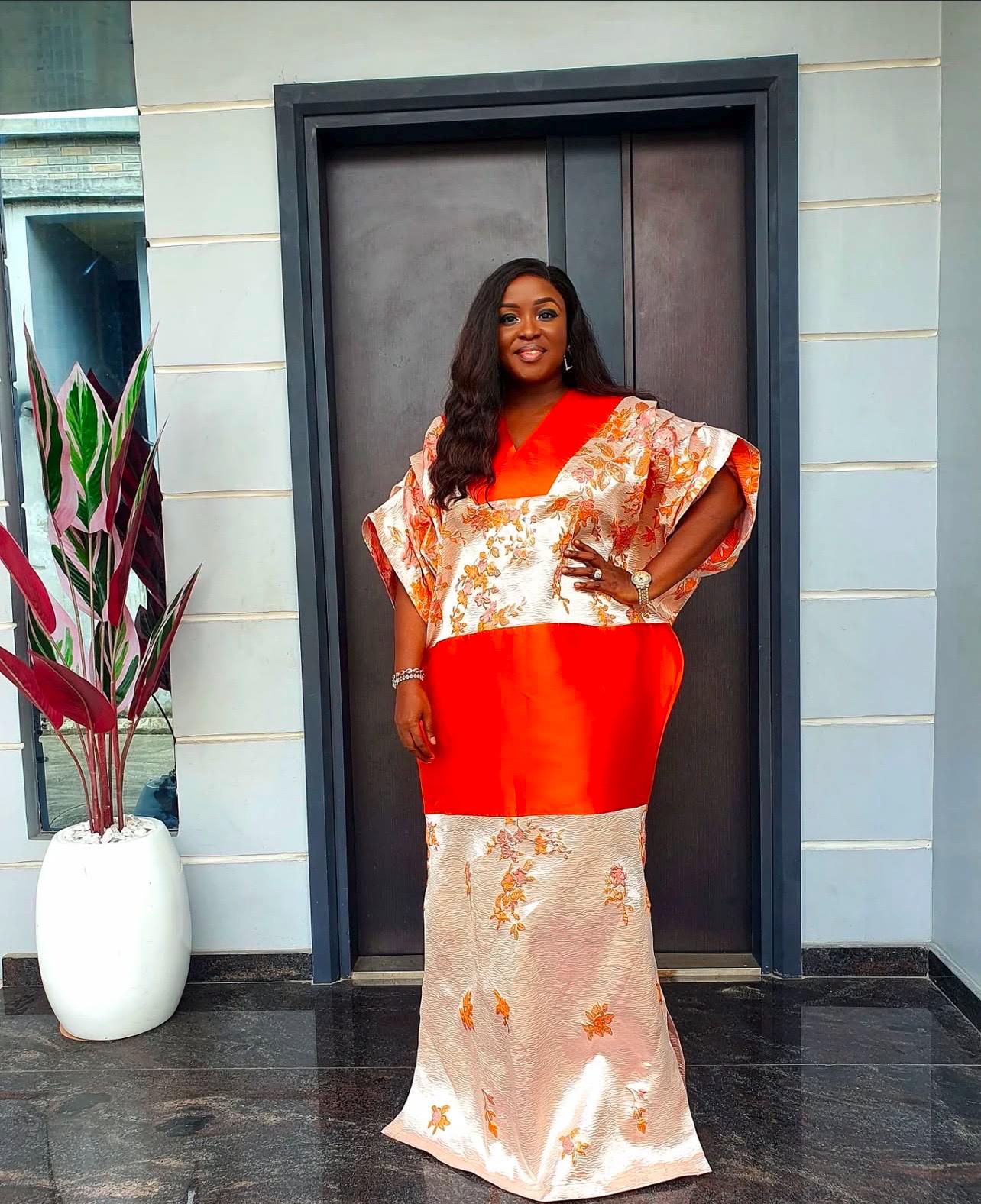 African Mikado Brocade Boubou | Kaftan Dress with Scarf