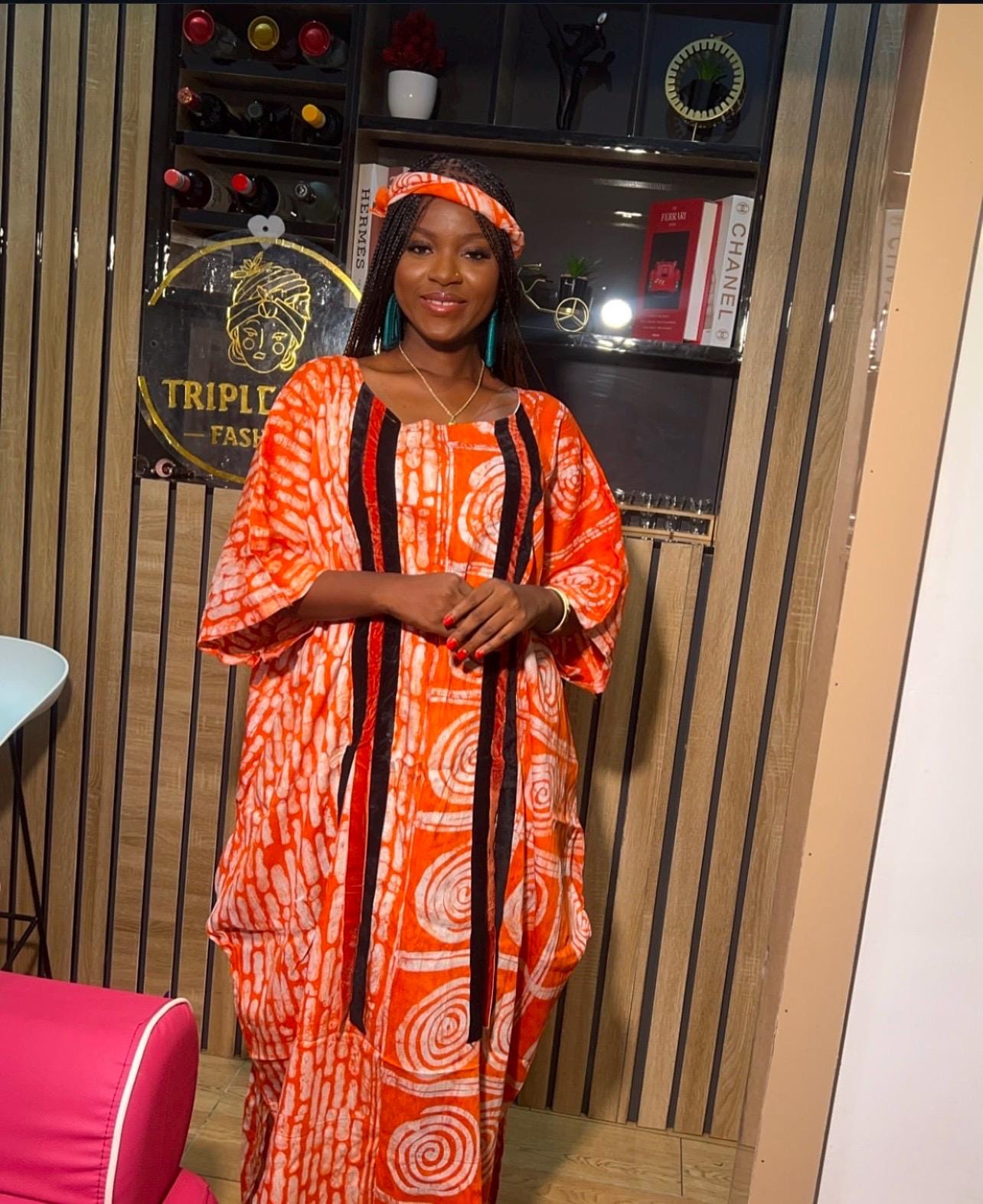 Handmade Adire Cotton Kaftan Dress with Head Scarf | Nigerian Batik Boubou