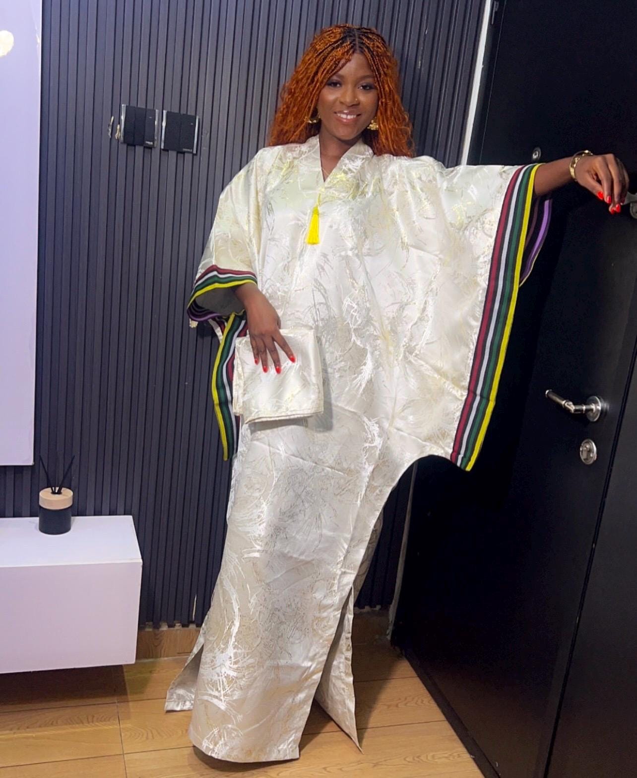 African Brocade Kaftan Dress | Boubou Style, Headband Included