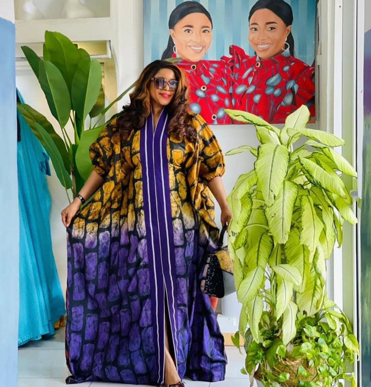 Handmade African Adire Batik Boubou Dress | Nigerian Kaftan with Belt