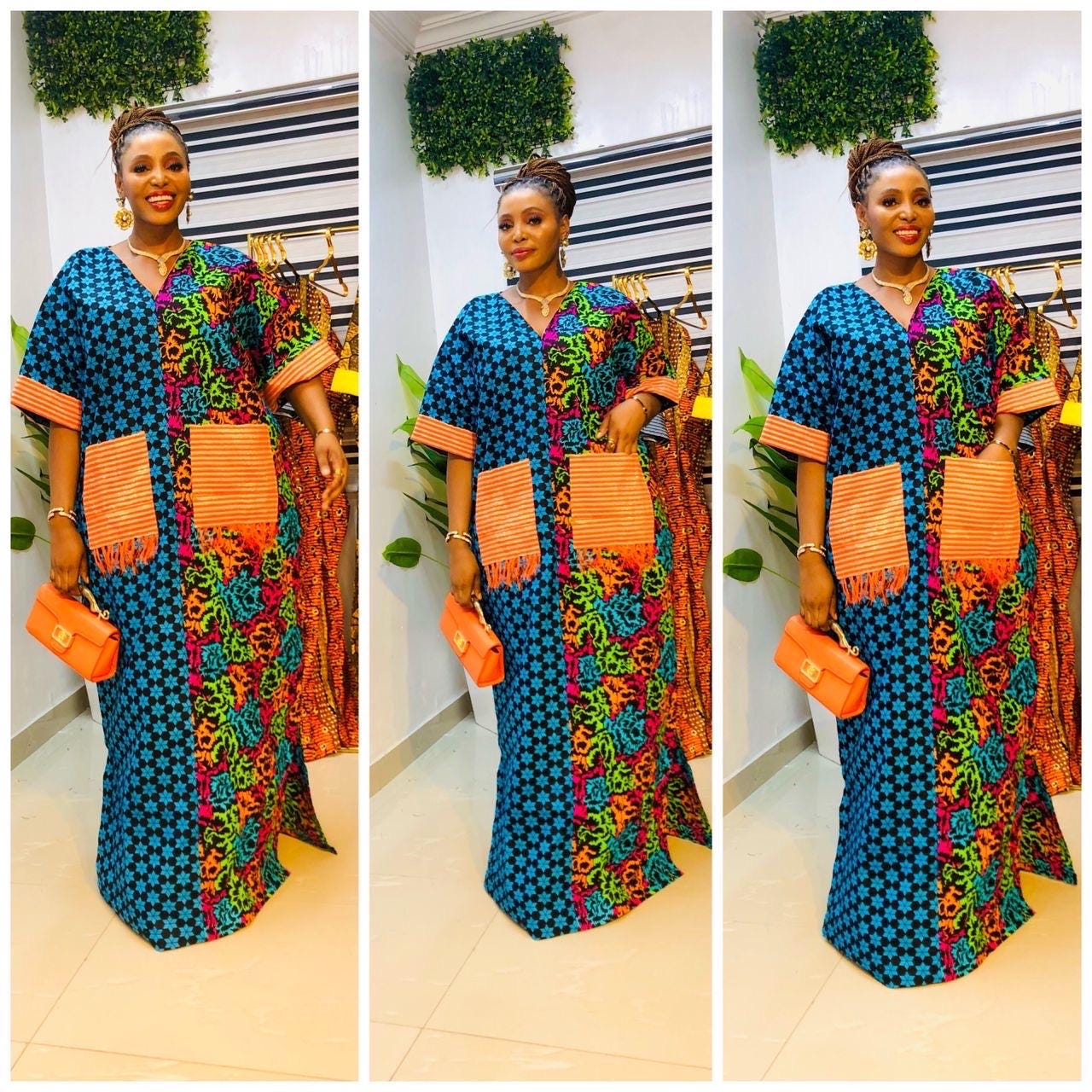 African Print Boubou Dress | Handmade Ankara Kaftan with Headtie