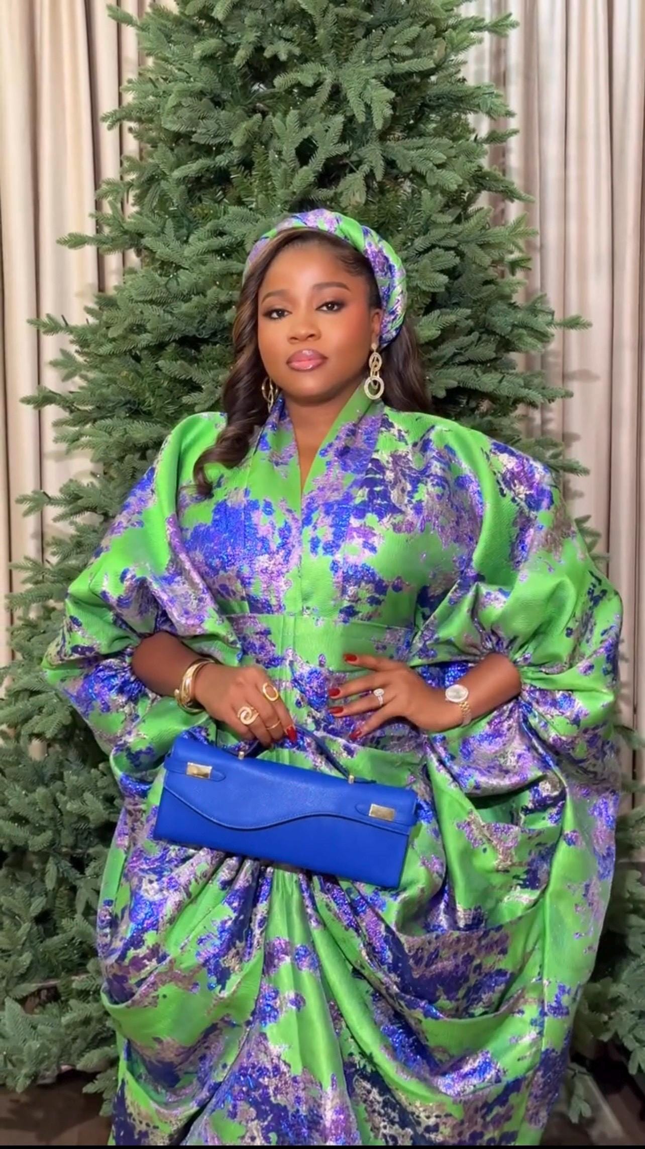 Brocade Boubou Dress with Matching Scarf | Nigerian Kaftan