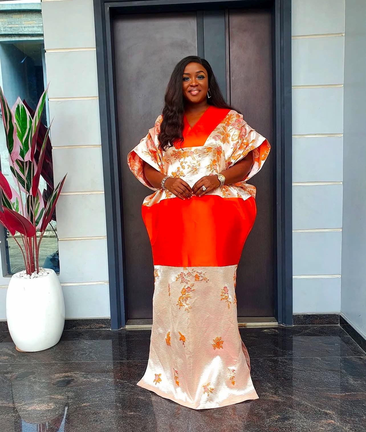 African Mikado Brocade Boubou | Kaftan Dress with Scarf