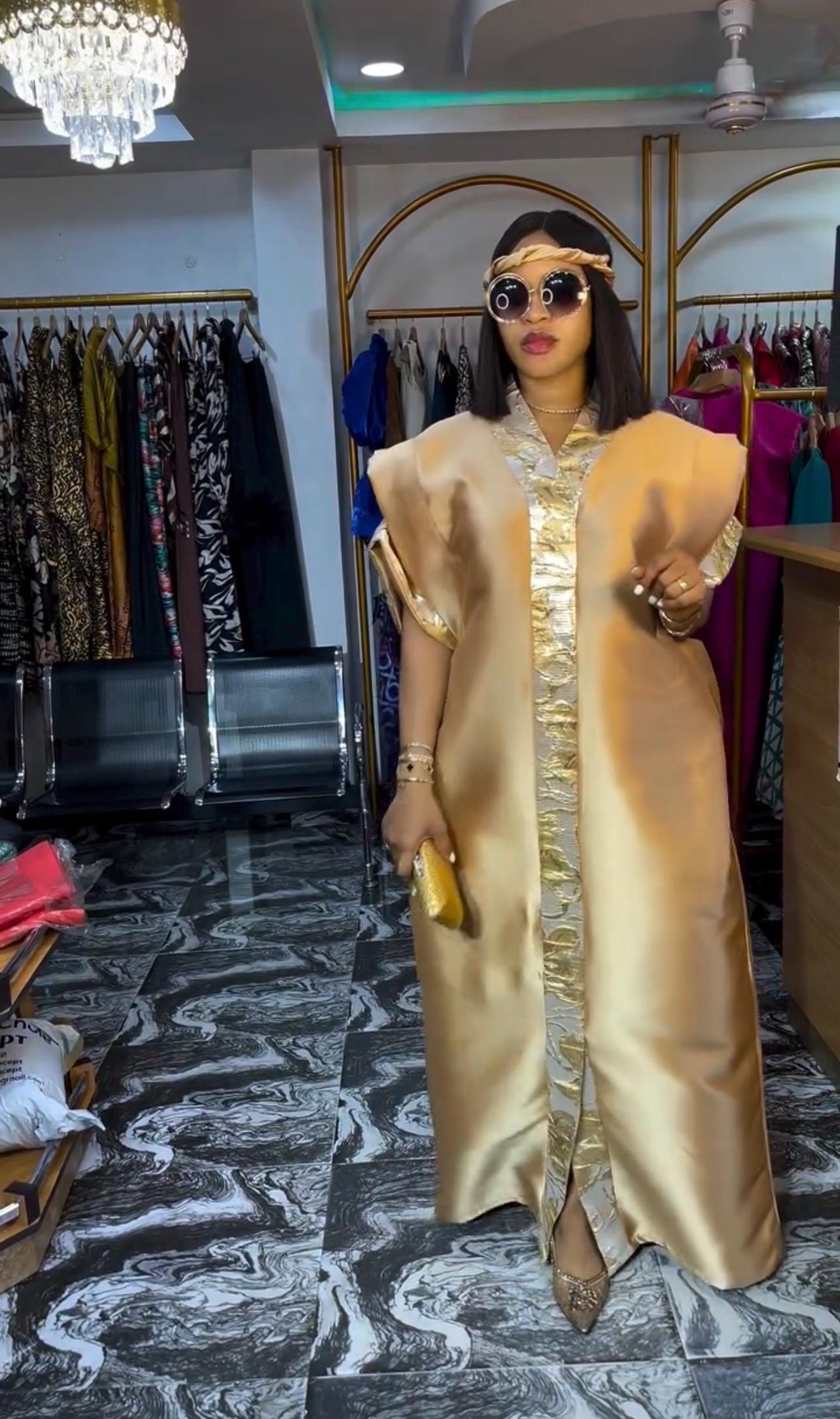 African Mikado Brocade Boubou | Kaftan Dress With Scarf