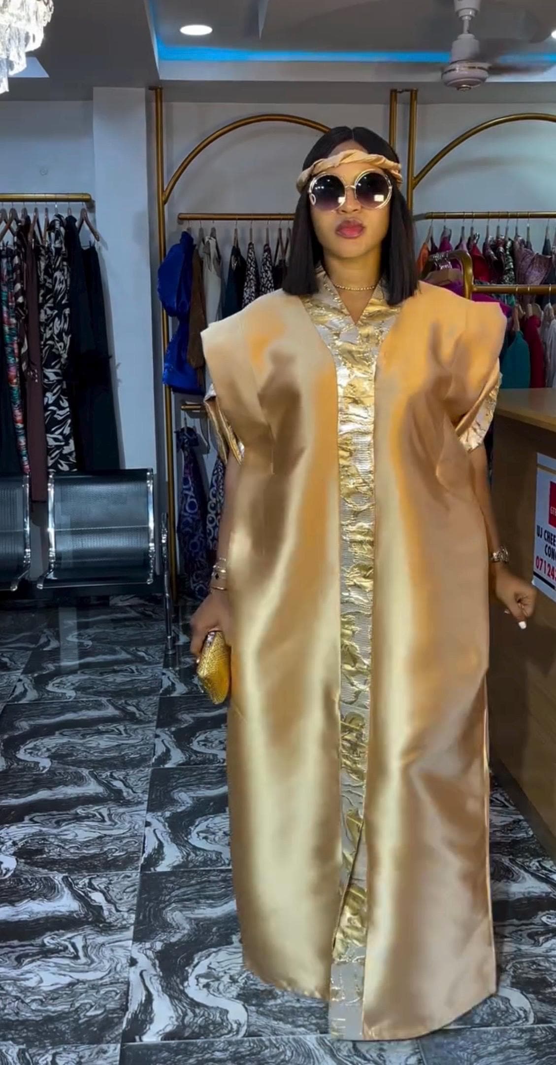 African Mikado Brocade Boubou | Kaftan Dress With Scarf