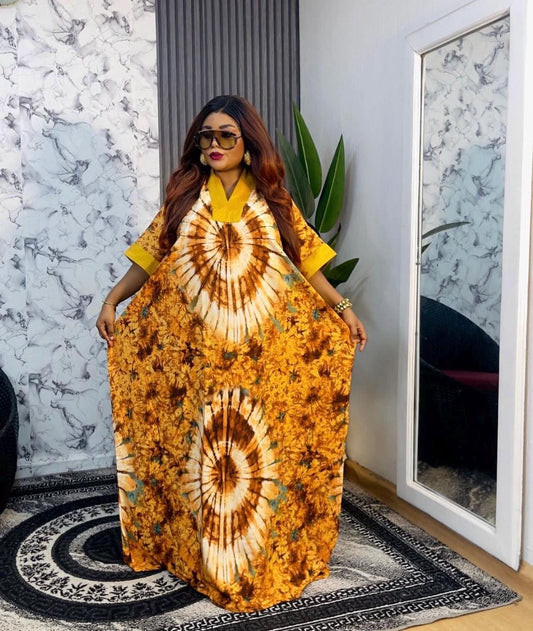 African Print Crepe Kaftan | Nigerian Boubou Dress