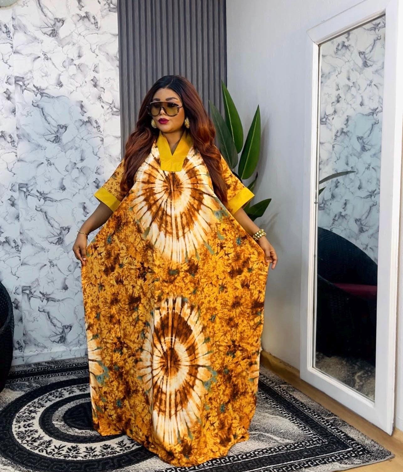 African Print Crepe Kaftan | Nigerian Boubou Dress
