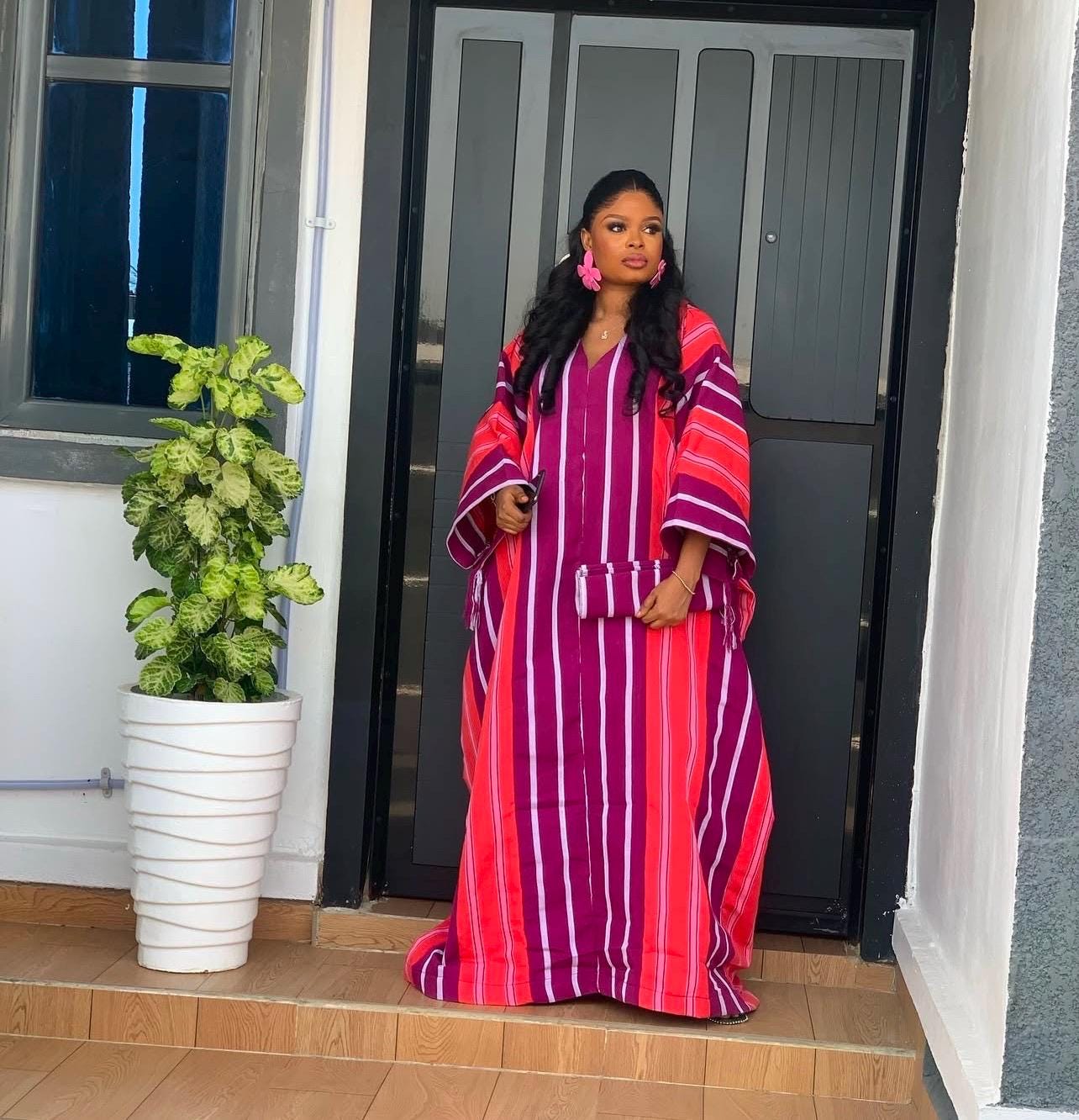 Handmade Aso Oke Boubou Gown | Nigerian Kaftan with Scarf