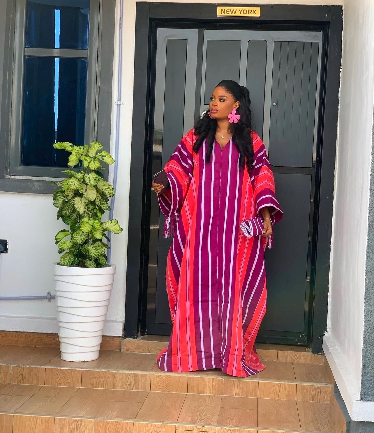 Handmade Aso Oke Boubou Gown | Nigerian Kaftan with Scarf