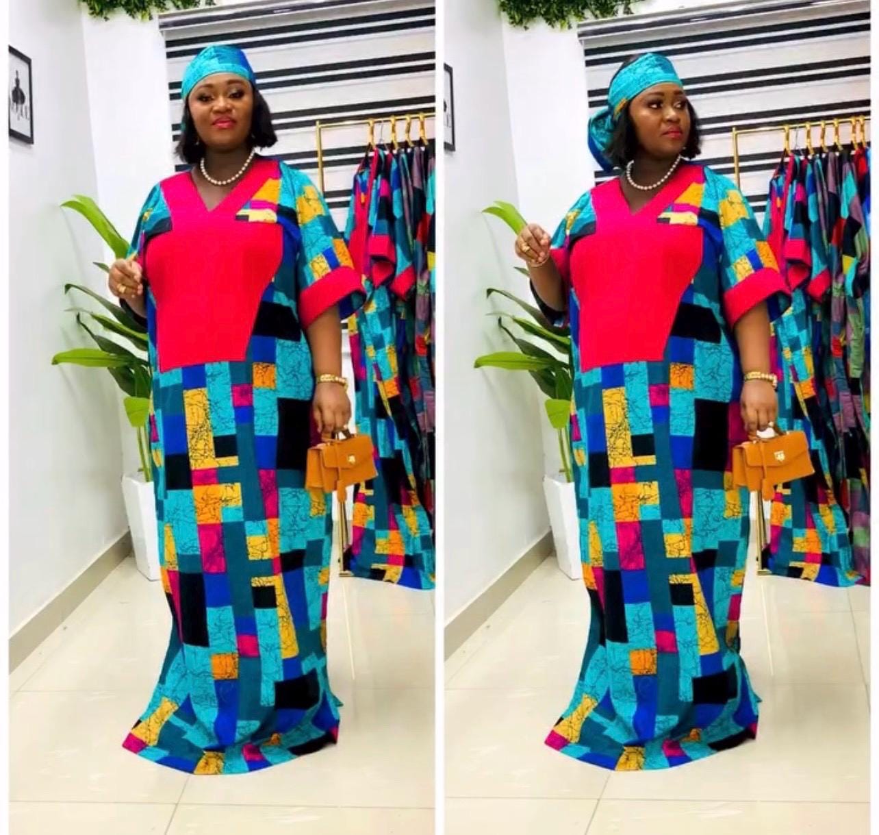 African Ankara Boubou: Aso Oke Embellished Kaftan Dress