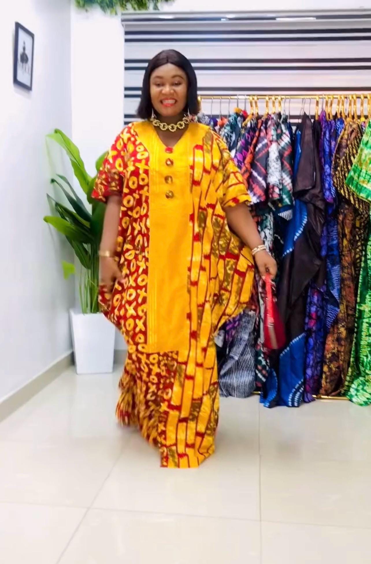 African Ankara Boubou: Aso Oke Embellished Kaftan Dress