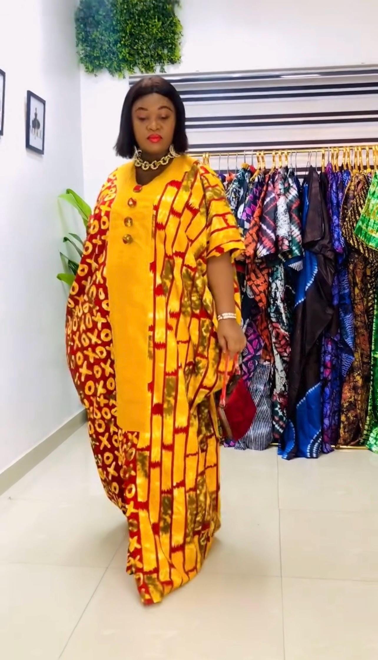 African Ankara Boubou: Aso Oke Embellished Kaftan Dress