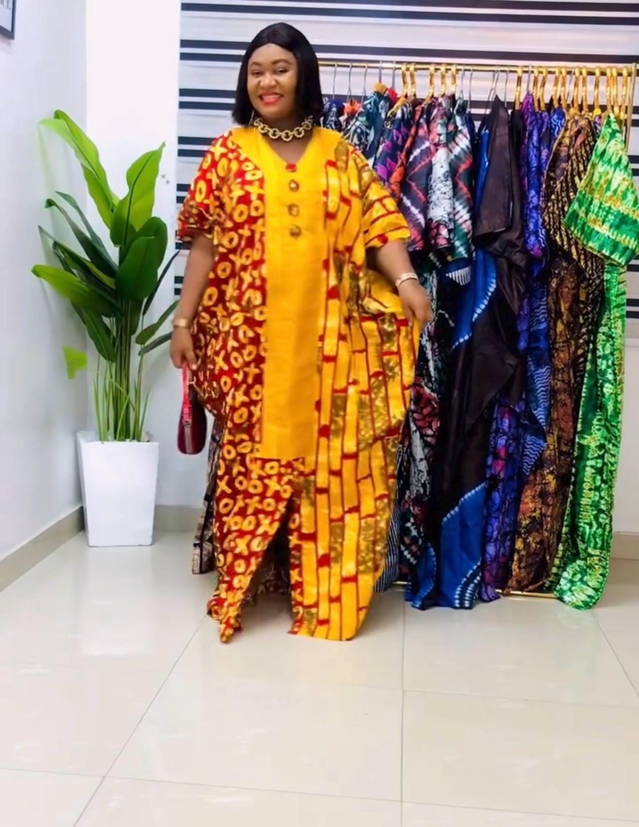 African Ankara Boubou: Aso Oke Embellished Kaftan Dress