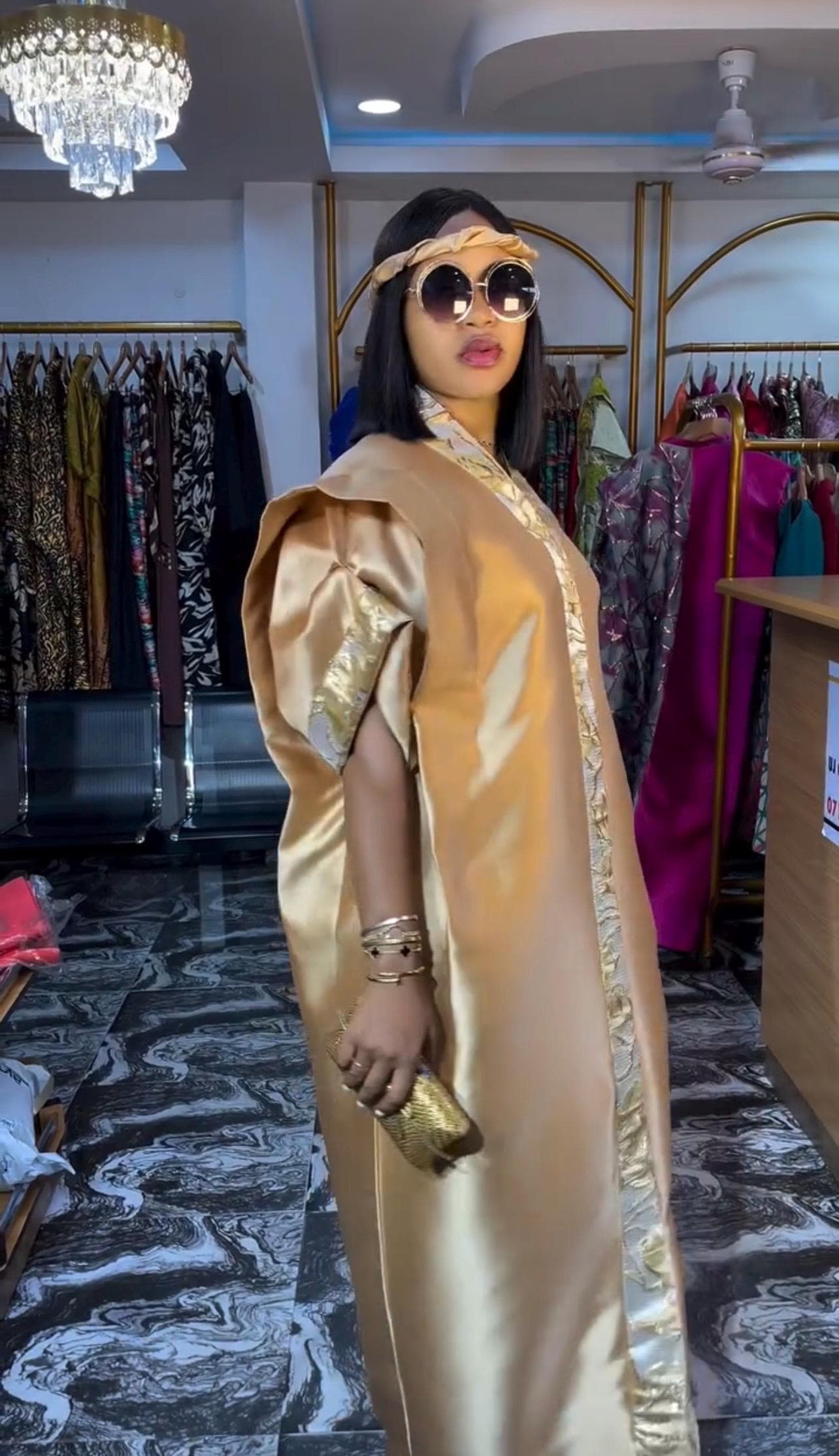 African Mikado Brocade Boubou | Kaftan Dress With Scarf