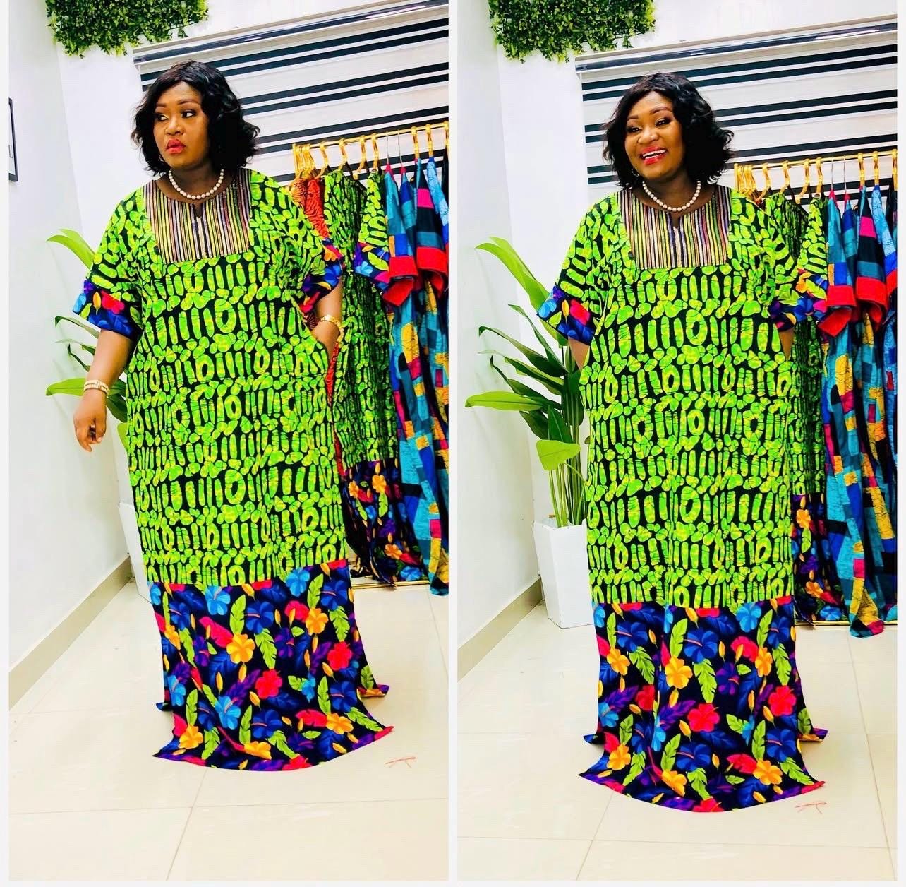 African Ankara Boubou Dress | Aso Oke Details, Modest Kaftan (Fits US 8-22)