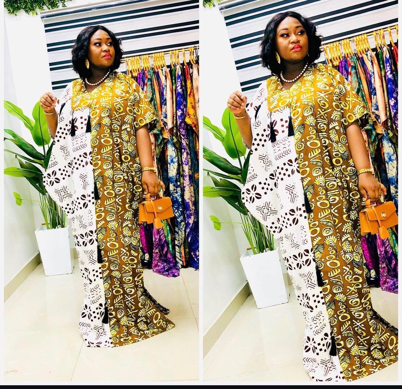 Handmade Ankara Boubou Dress: African Print Cotton Kaftan with Headban