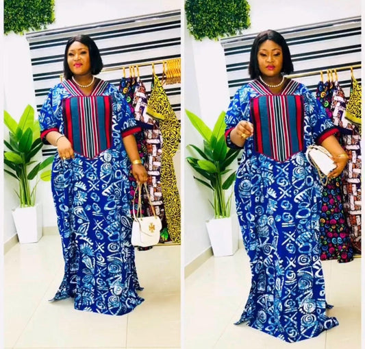 African Ankara Kaftan Dress: Adire Aso Oke Boubou, One Size