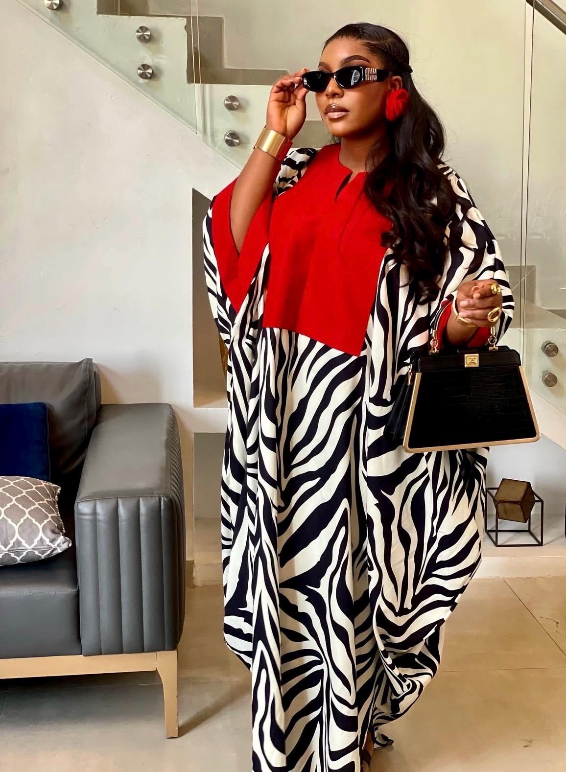 African Crepe Kaftan Dress | Aso Oke Neckline, Party Boubou