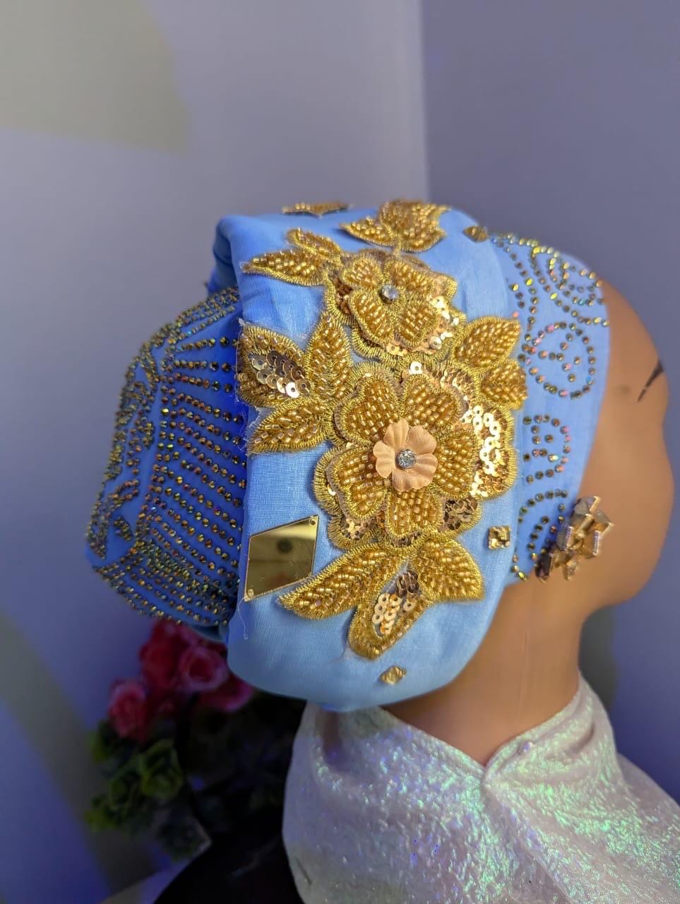 Luxury Pre-Tied Turban Hat | Beaded Floral Headtie