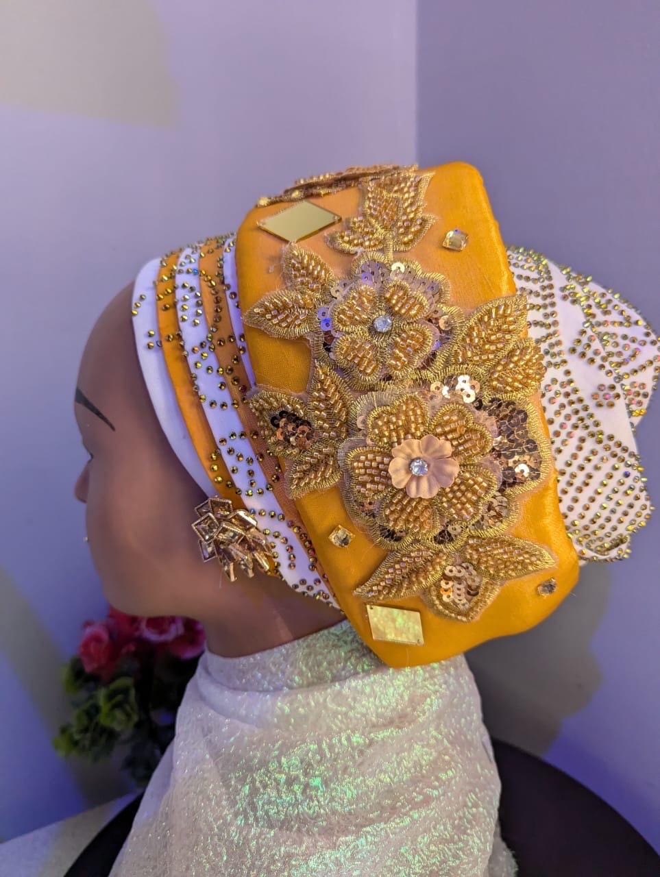 Luxury Pre-Tied Turban Hat | Bejeweled African Headtie
