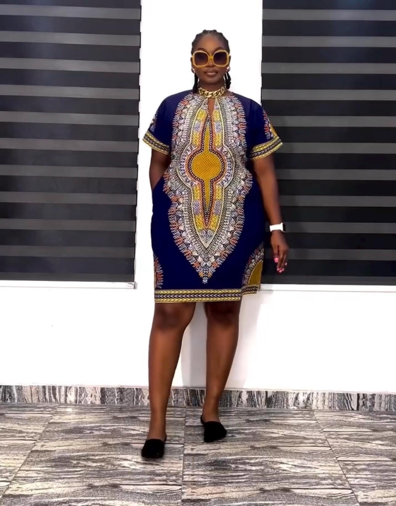 African Ankara Cotton Dress | Stoned Kaftan Boubou
