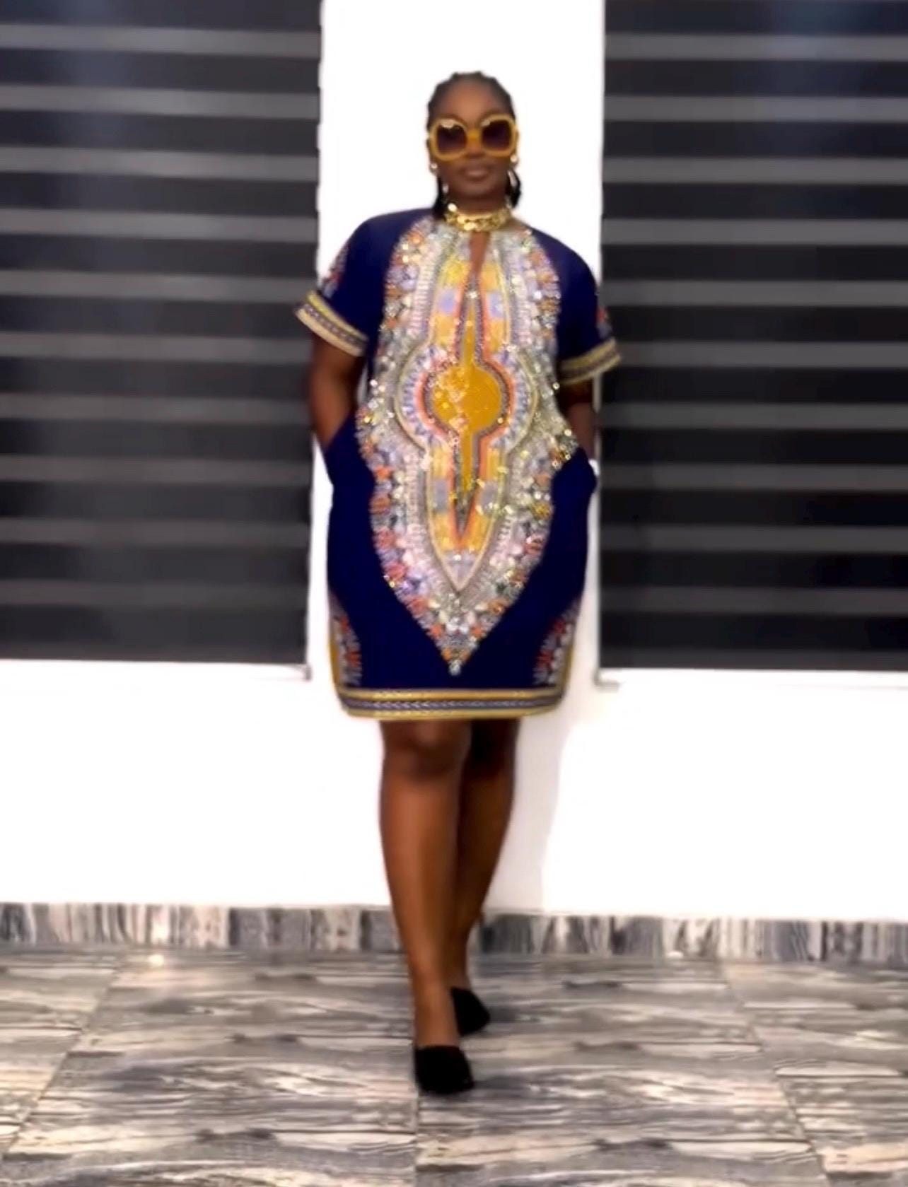 African Ankara Cotton Dress | Stoned Kaftan Boubou