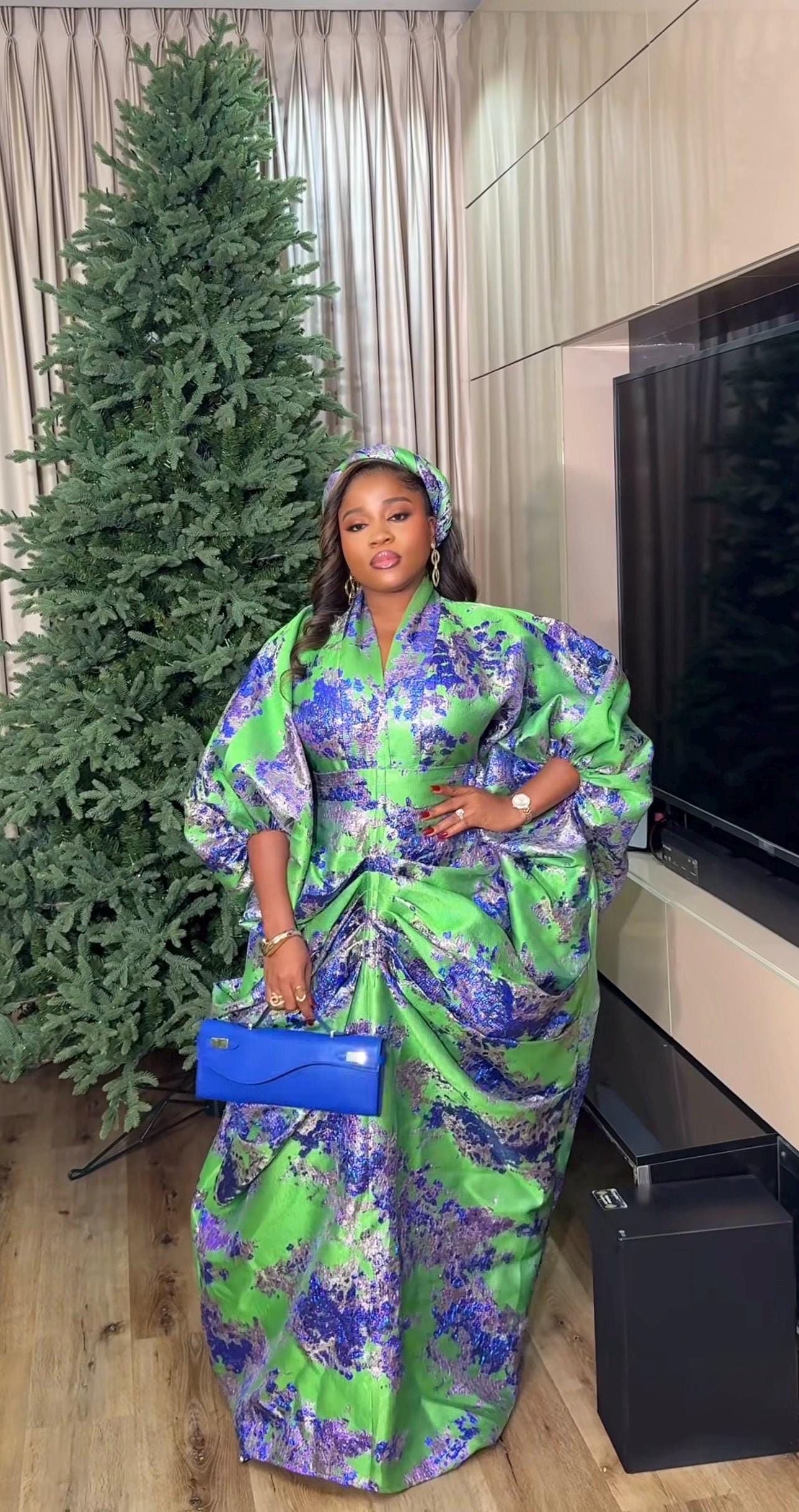 Brocade Boubou Dress with Matching Scarf | Nigerian Kaftan