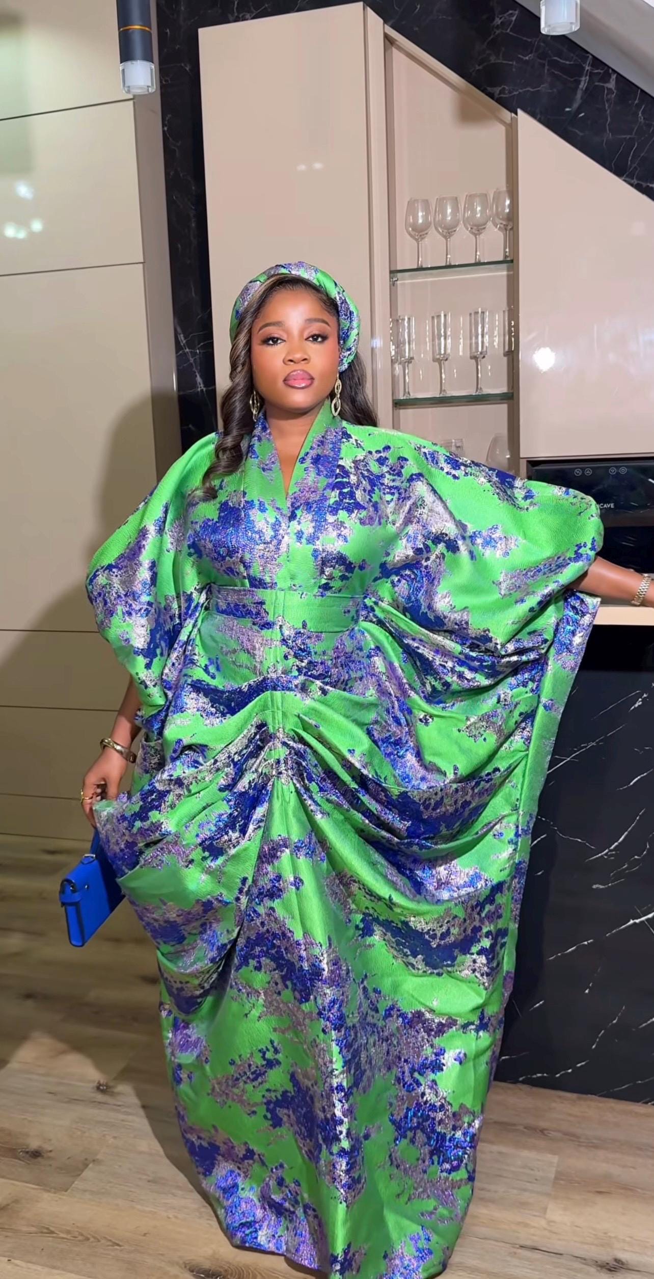 Brocade Boubou Dress with Matching Scarf | Nigerian Kaftan