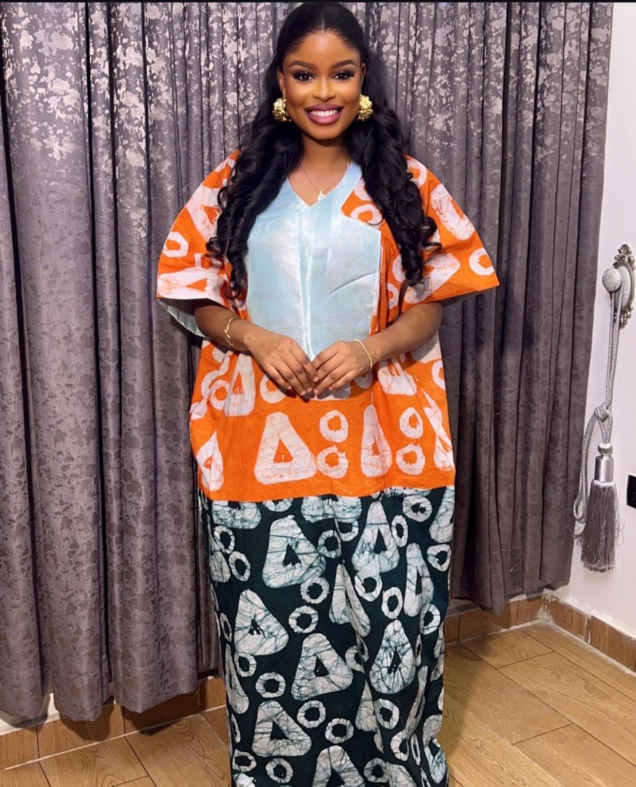 Handmade African Adire Batik Boubou | Nigerian Kaftan Dress
