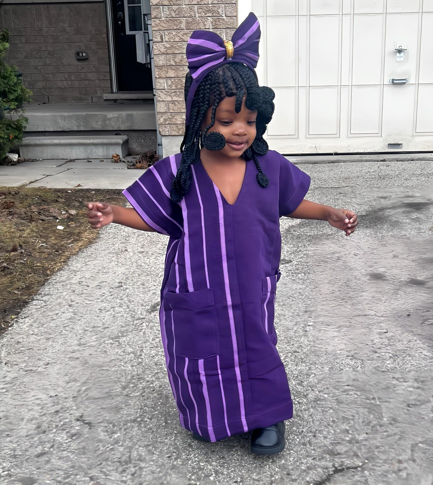 African Aso Oke Boubou Dress for Kids | Nigerian Baby Girl Outfit