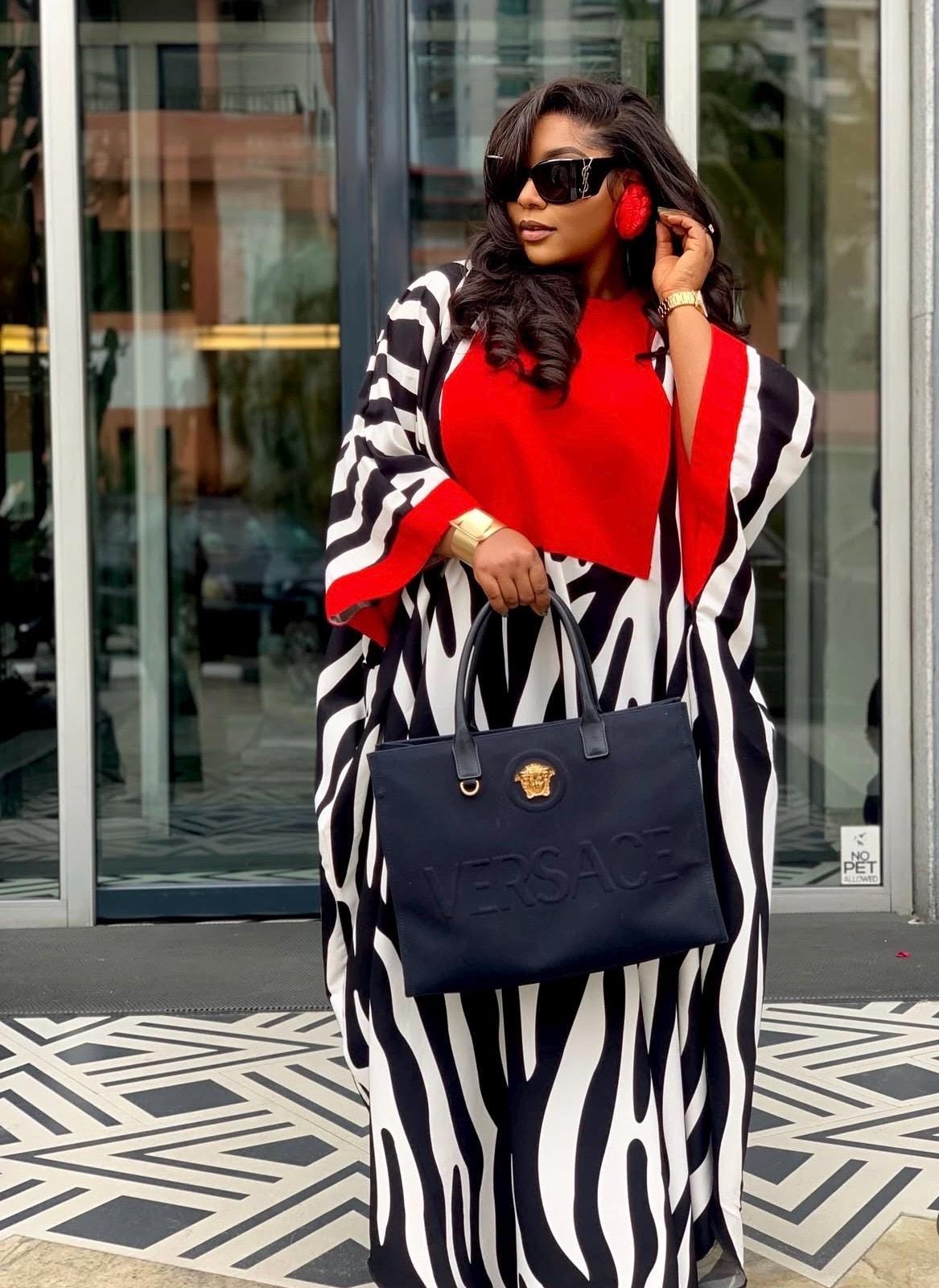 African Crepe Kaftan Dress | Aso Oke Neckline, Party Boubou