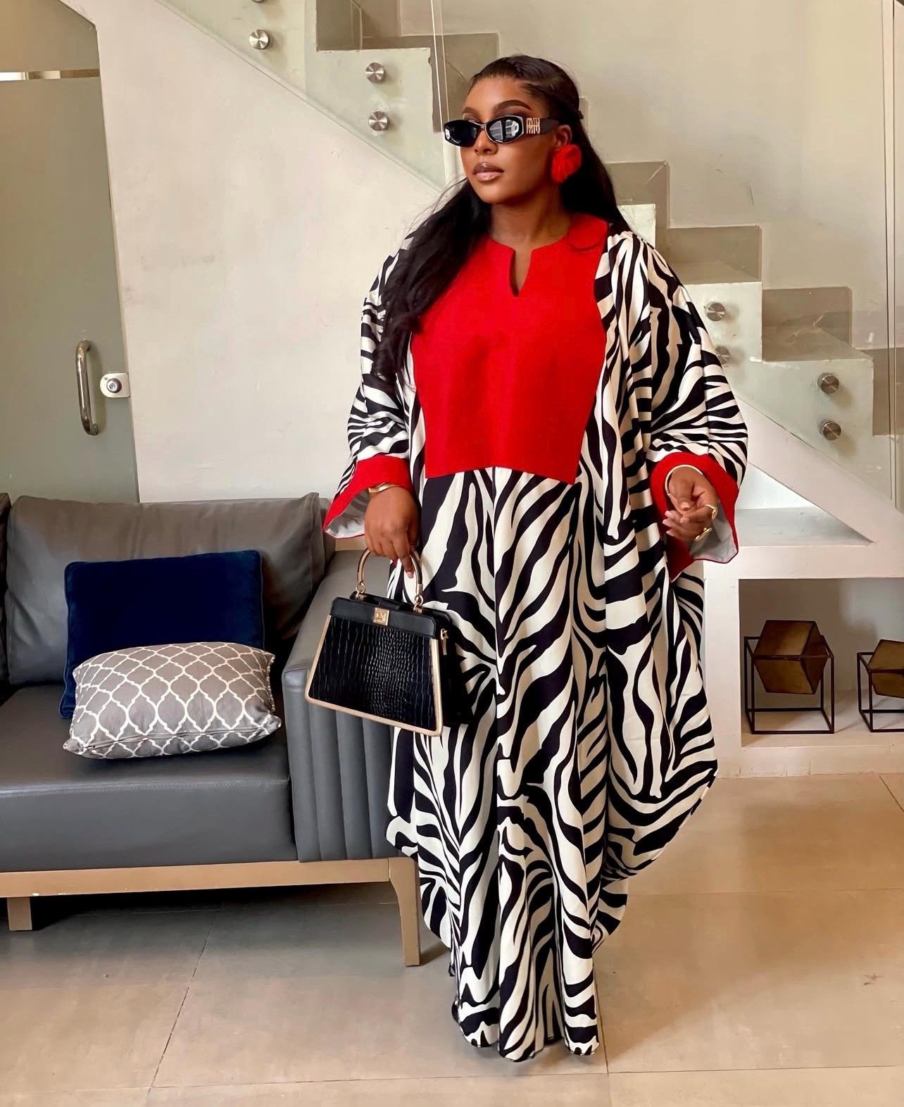 African Crepe Kaftan Dress | Aso Oke Neckline, Party Boubou