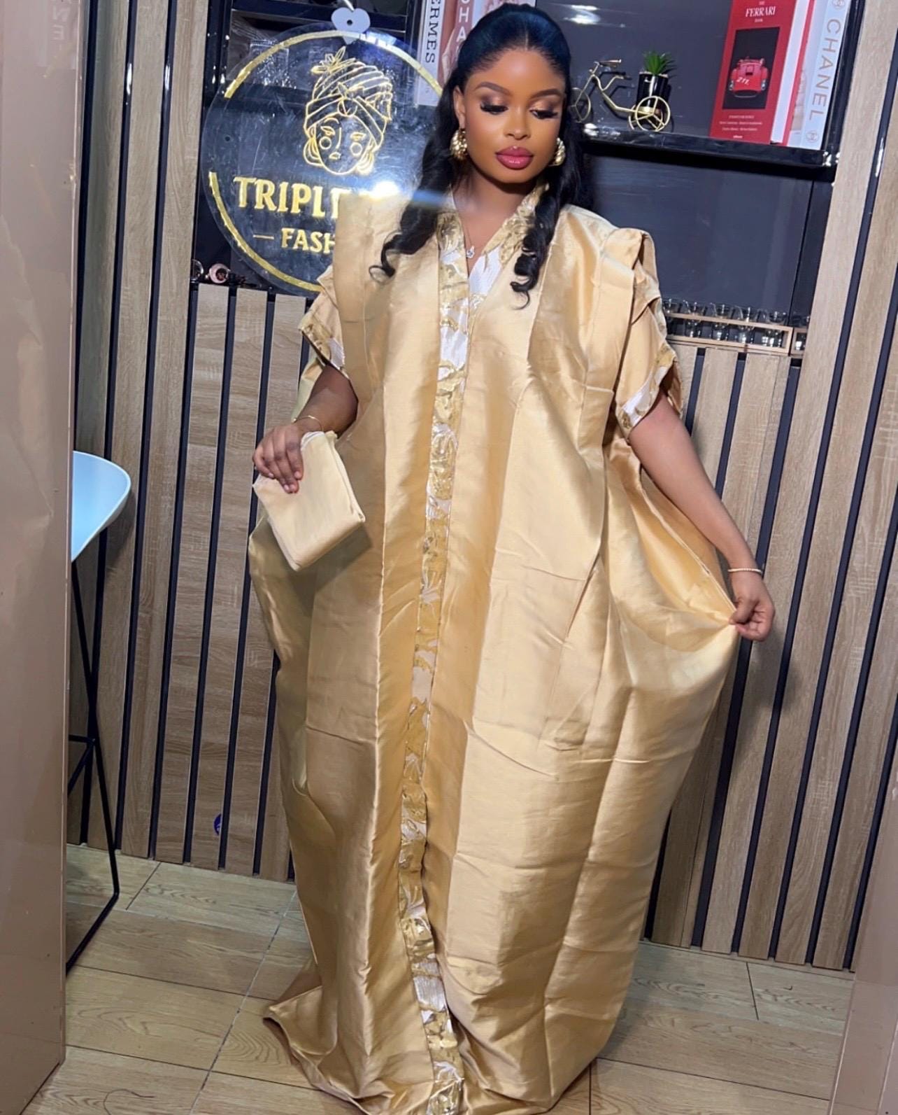 African Mikado Brocade Boubou | Kaftan Dress With Scarf