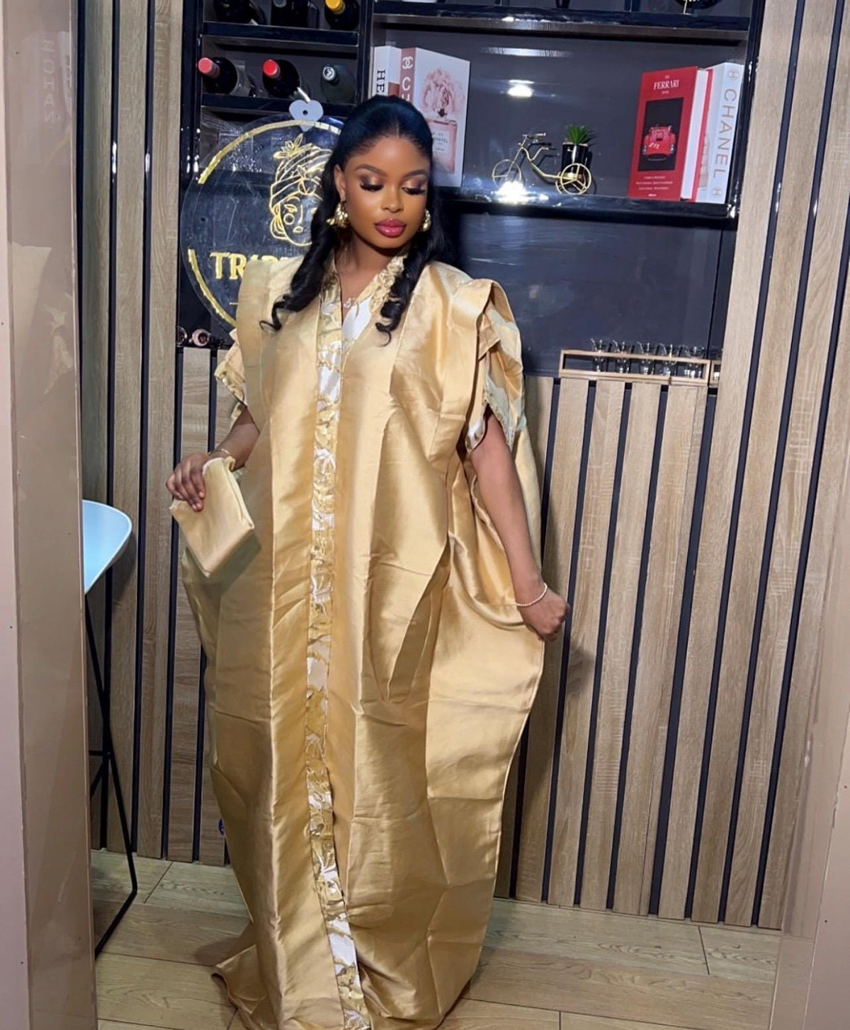 African Mikado Brocade Boubou | Kaftan Dress With Scarf