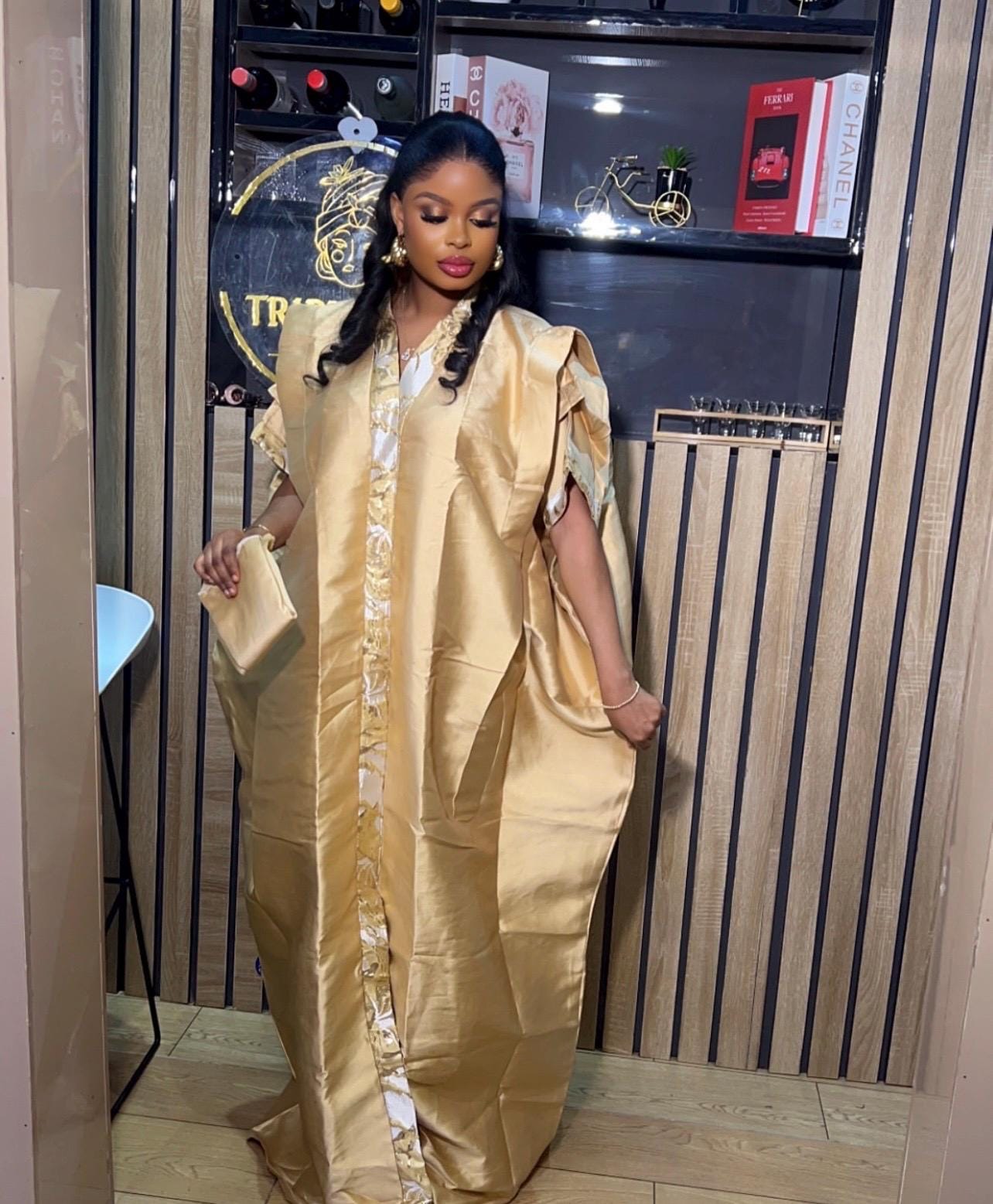 African Mikado Brocade Boubou | Kaftan Dress With Scarf