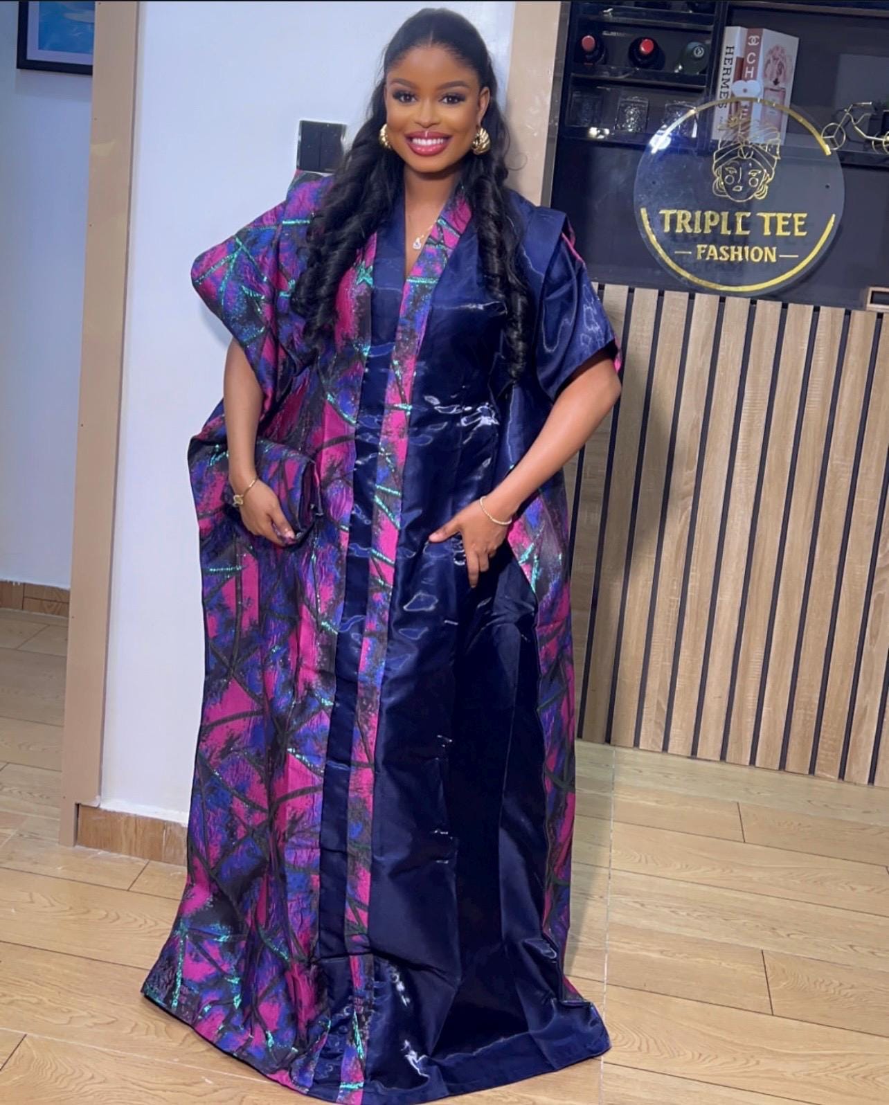 African Mikado Brocade Boubou | Kaftan Dress with Scarf