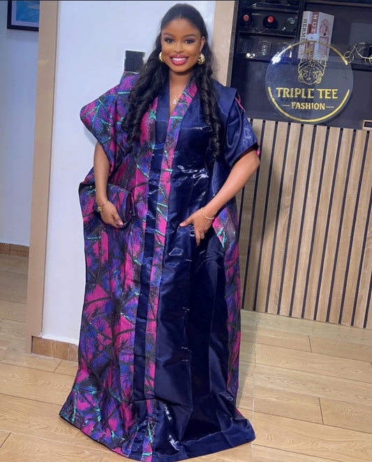 African Mikado Brocade Boubou | Kaftan Dress with Scarf