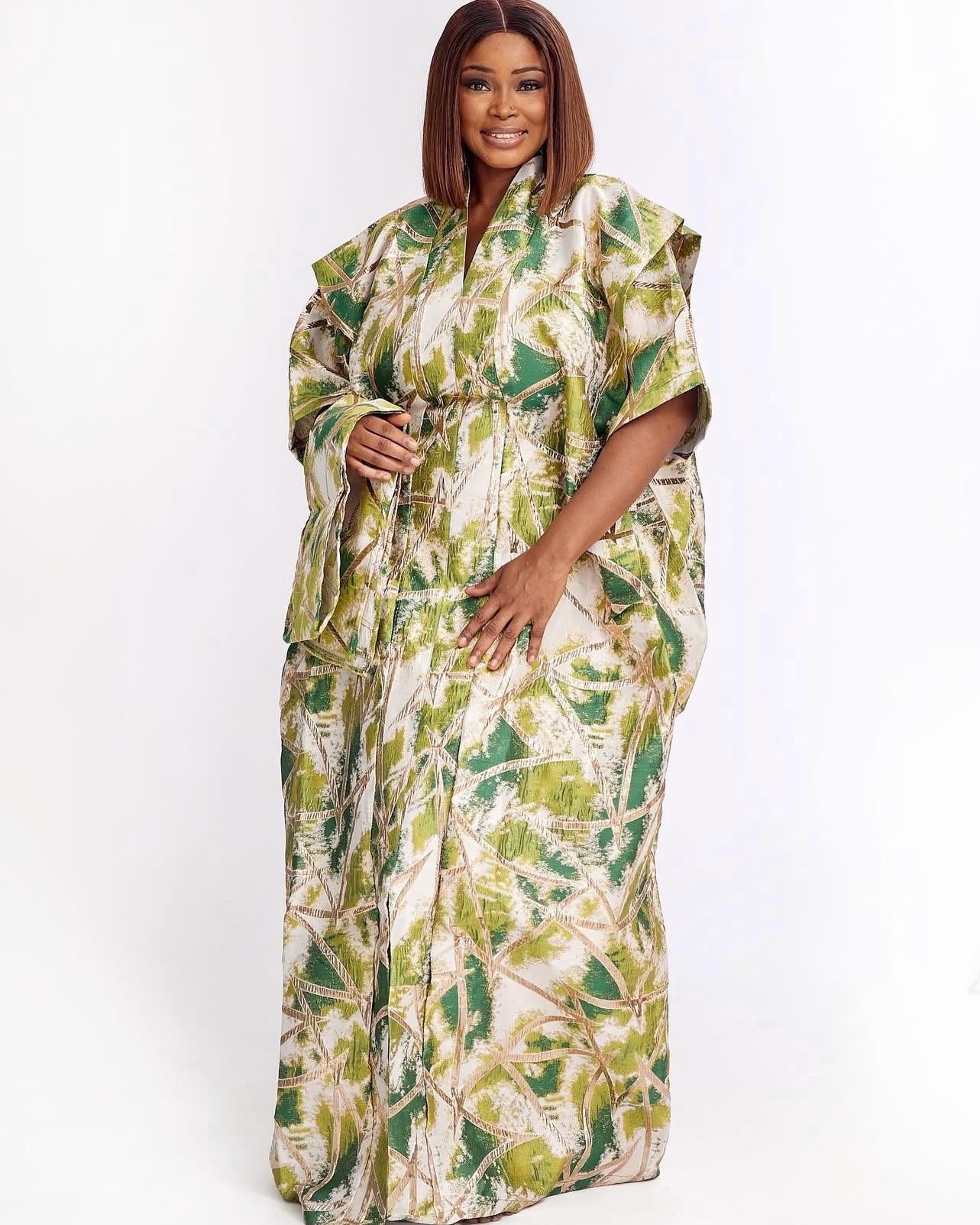 Brocade African Boubou Dress | Nigerian Kaftan with Matching Scarf