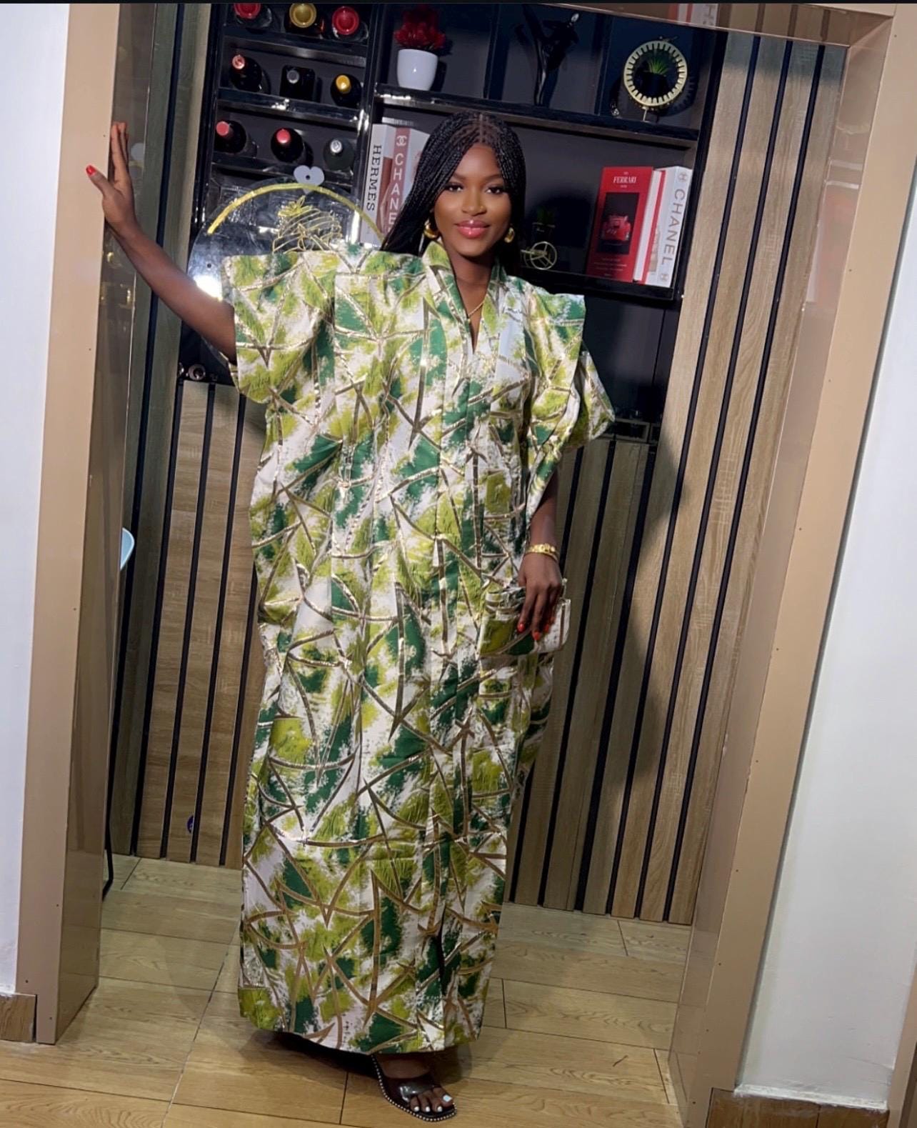 Brocade African Boubou Dress | Nigerian Kaftan with Matching Scarf