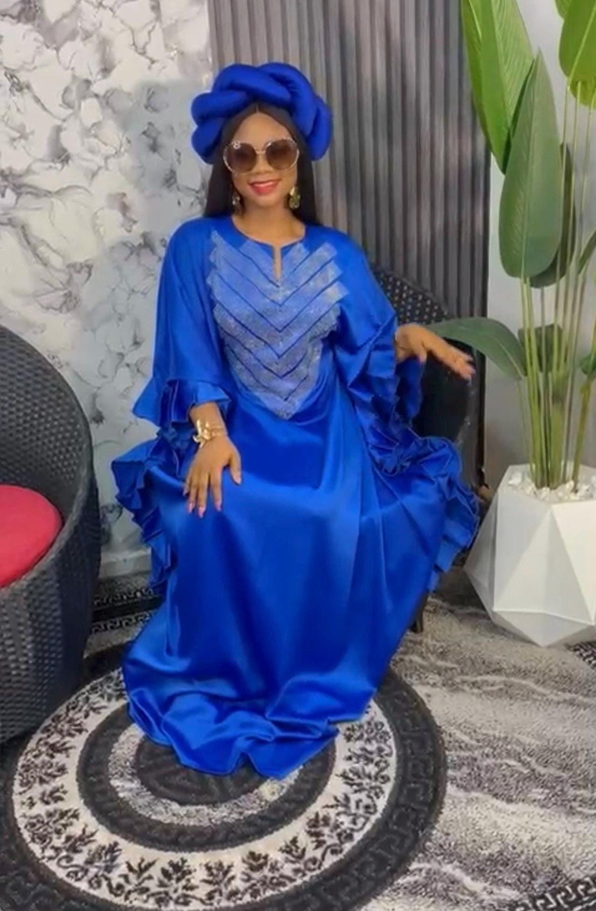 Crystal Duchess Silk Boubou Dress | African Kaftan with Headband